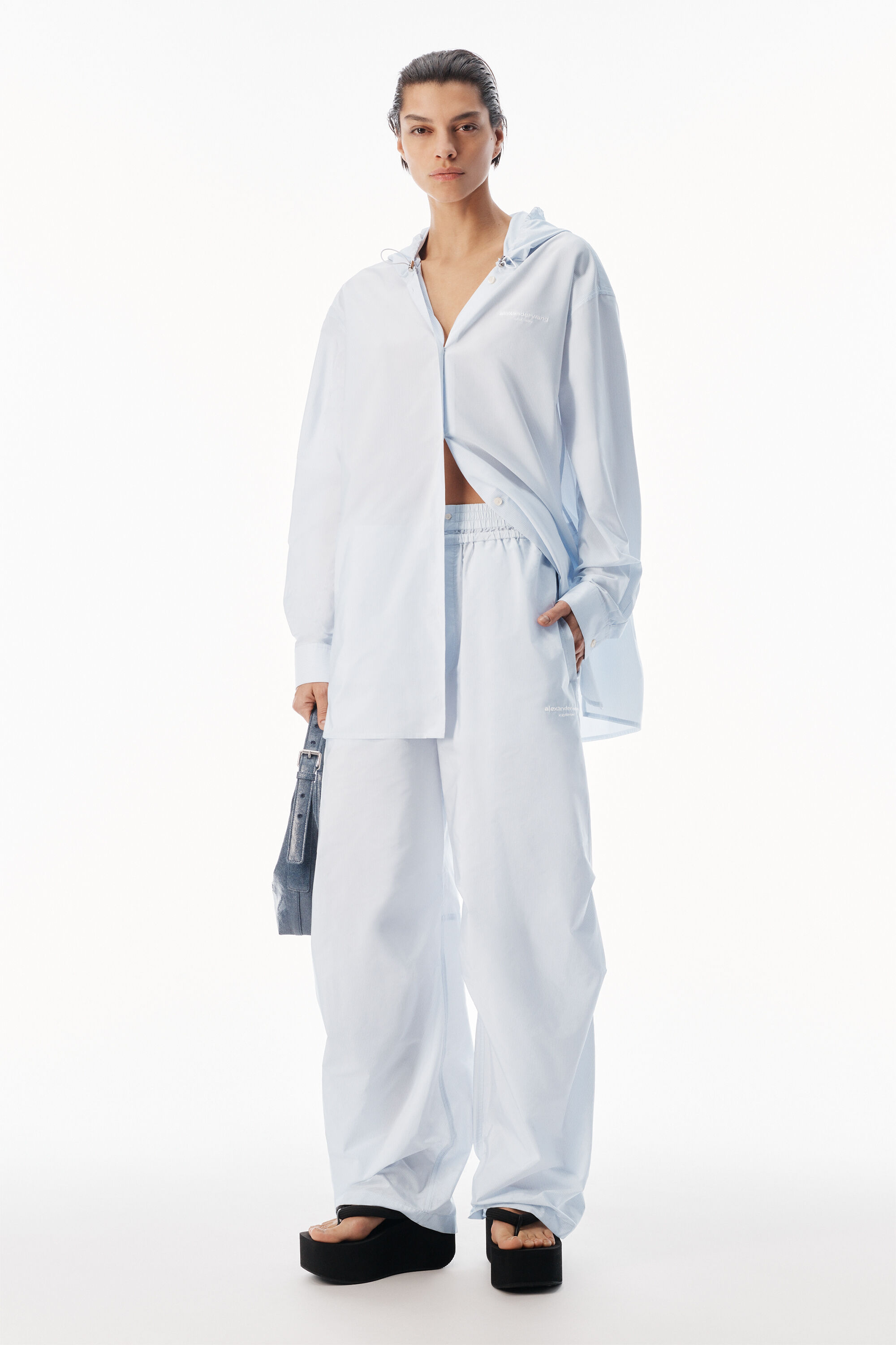 BOXER WAIST MID-RISE TRACK PANT in WHITE/BLUE STRIPE | alexanderwang®