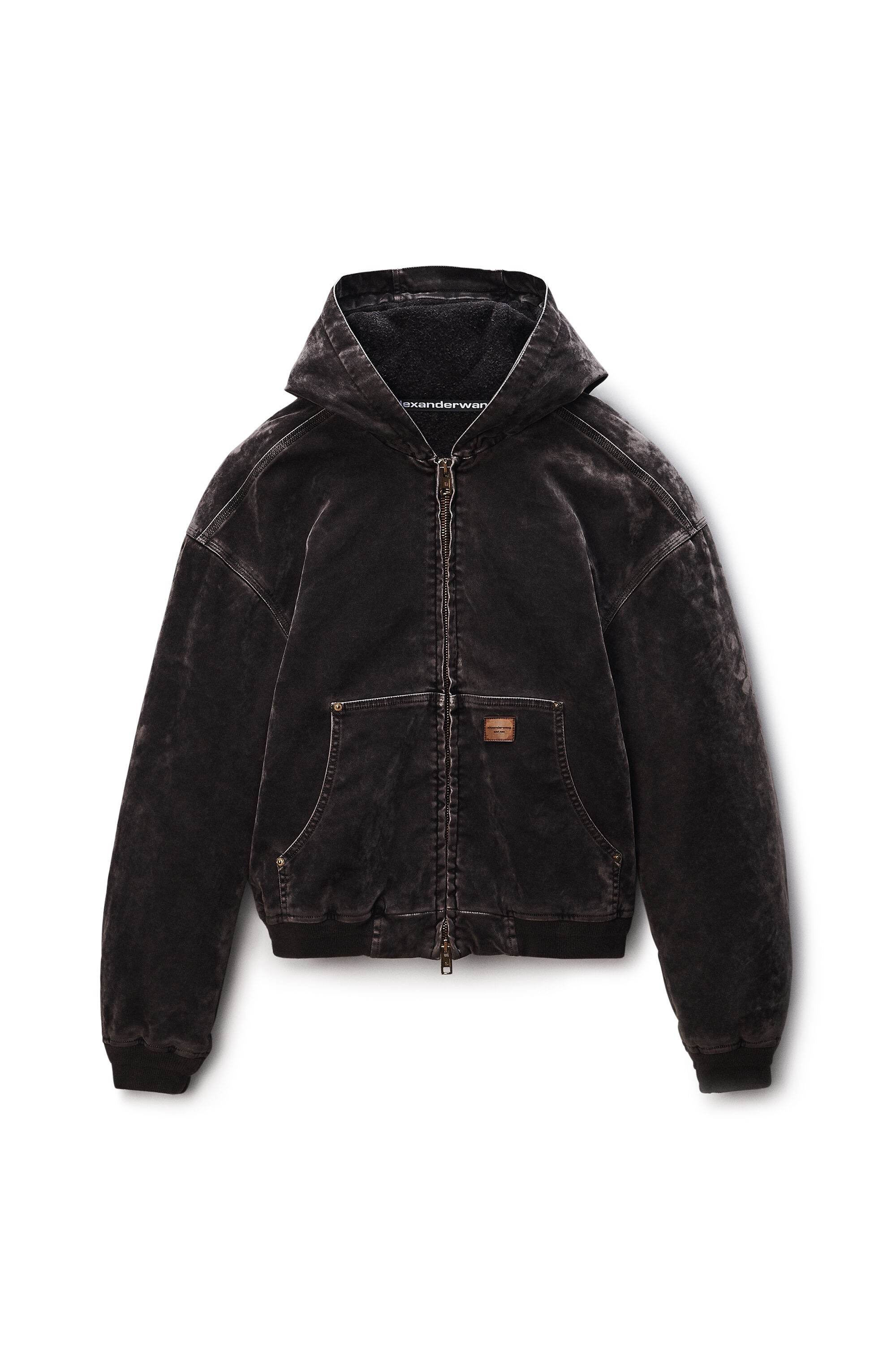 Unisex Carpenter Hoodie in Flocked Denim Oversized in WEATHERED