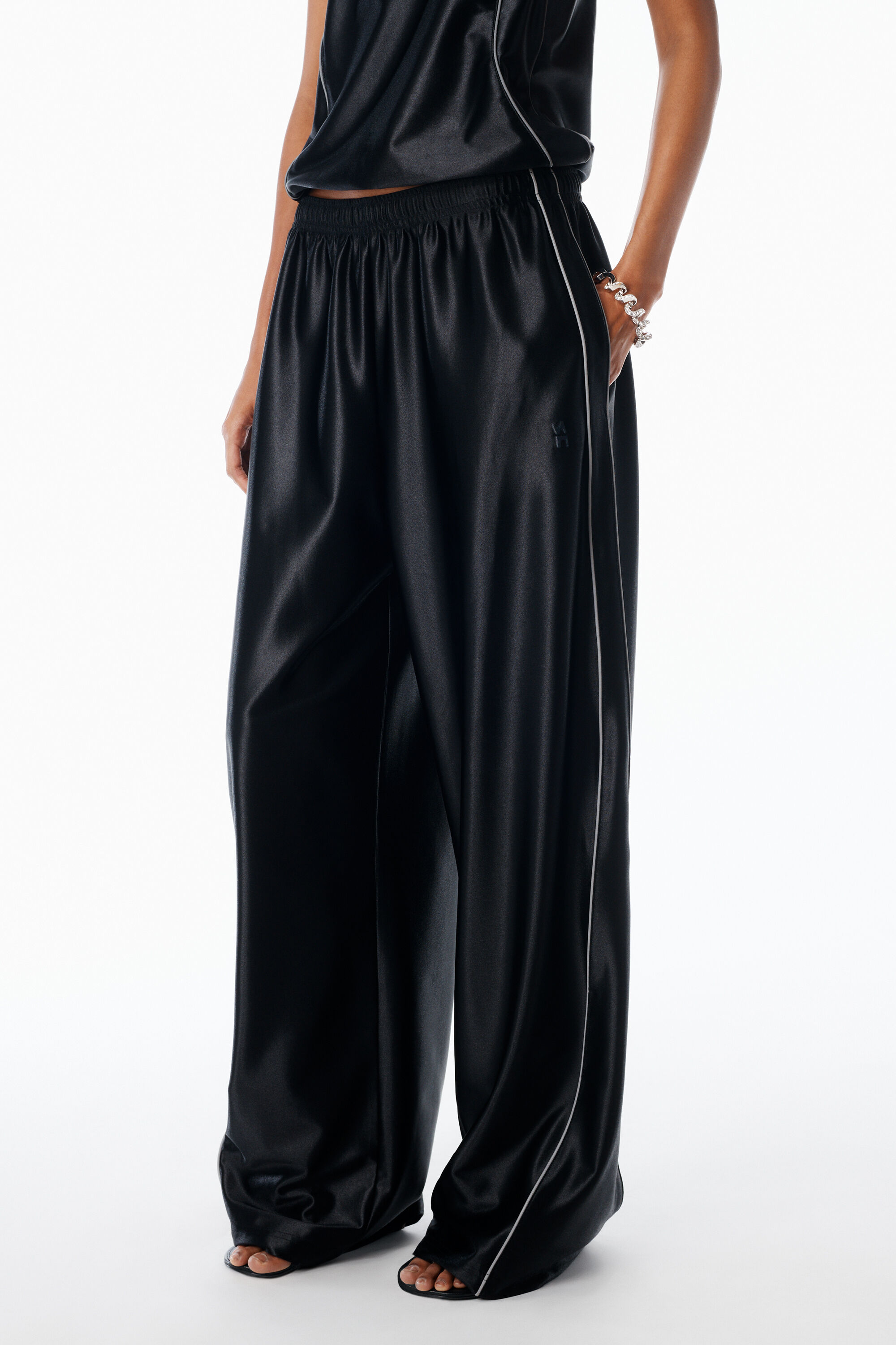 Mid-Rise Trackpant in Satin Faille Jersey. in BLACK | alexanderwang®