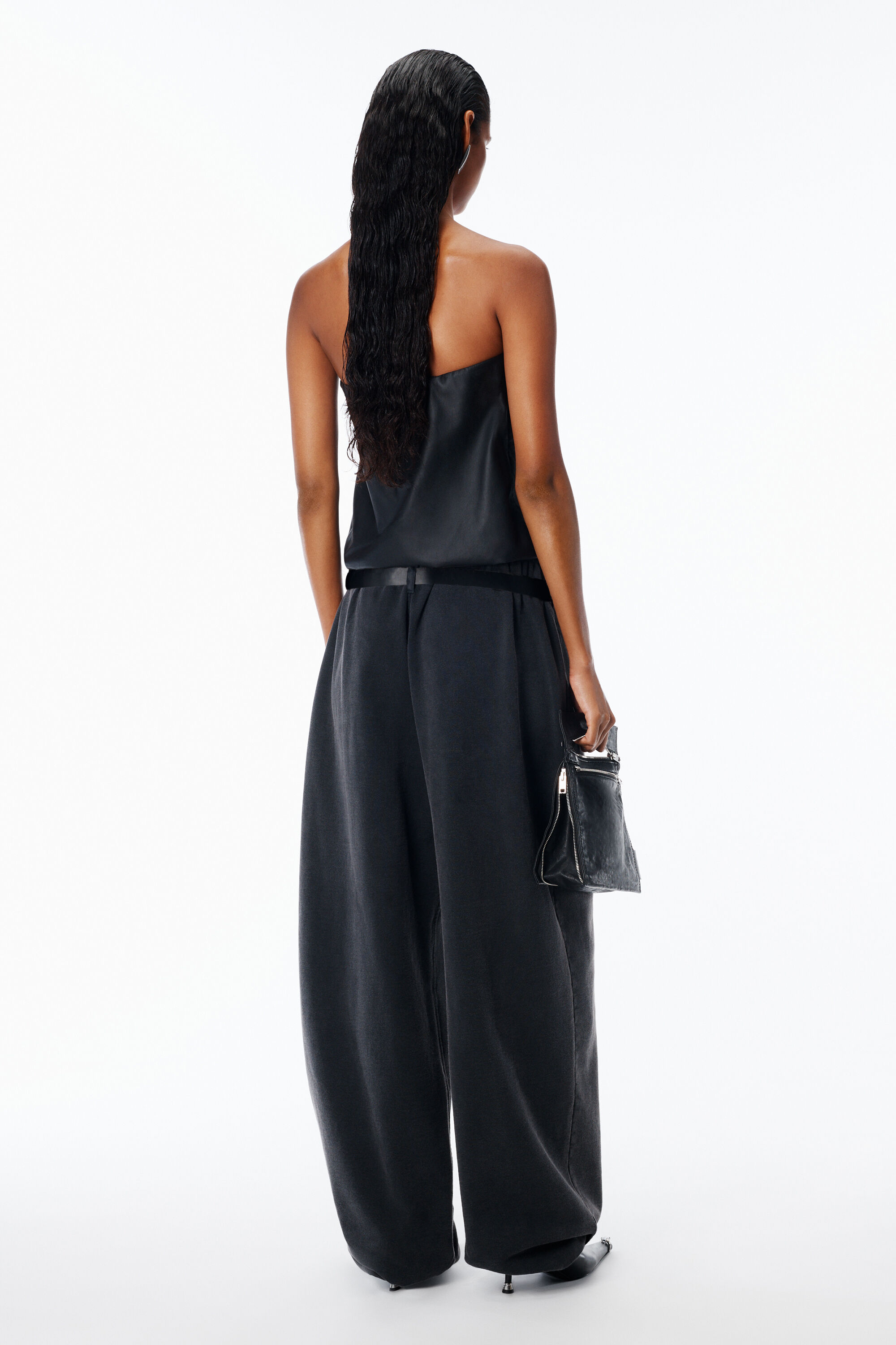 Mid-Rise Belted Sweatpant in Terry Oversized in WASHED BLACK
