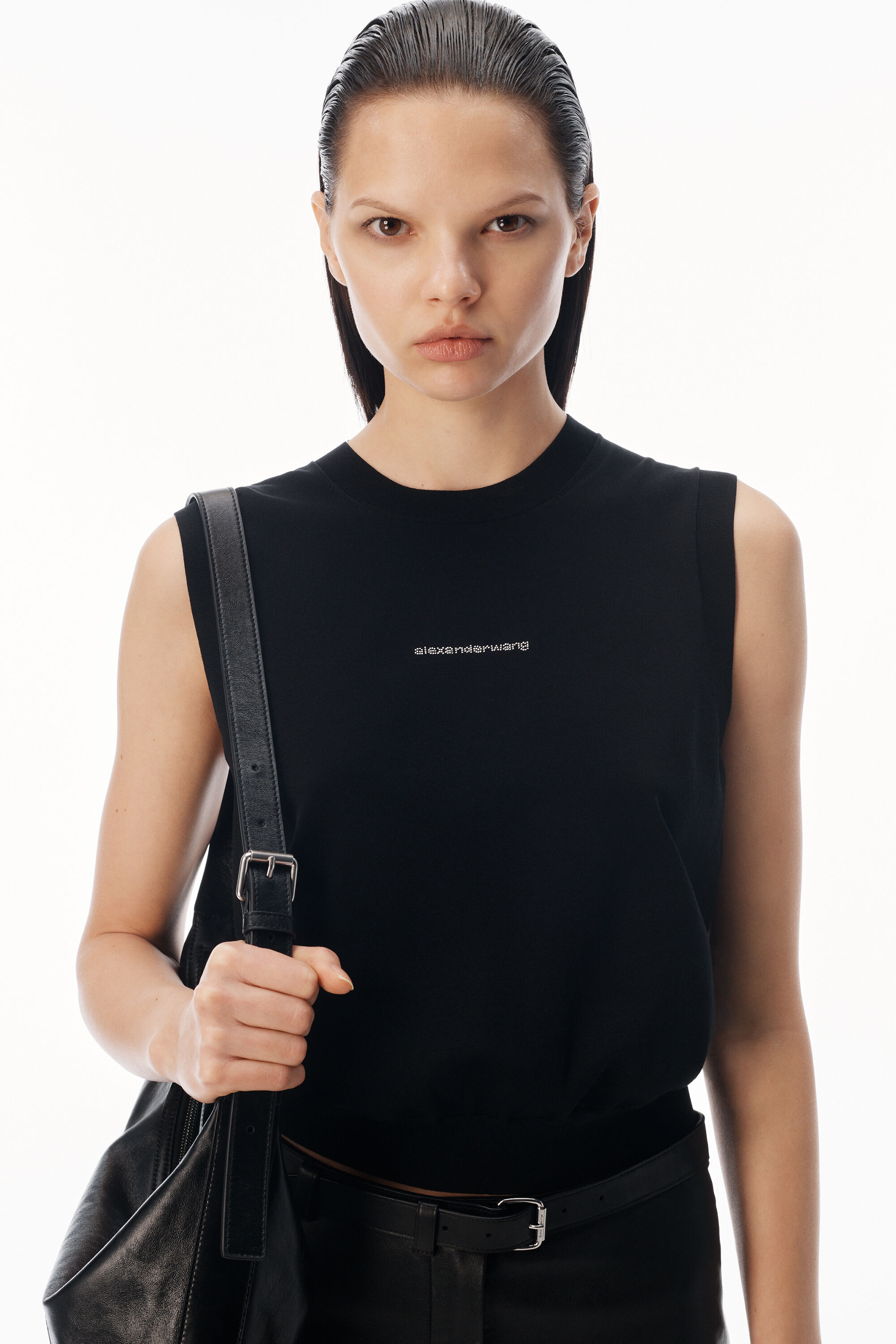 CRYSTAL LOGO TANK in BLACK | alexanderwang®