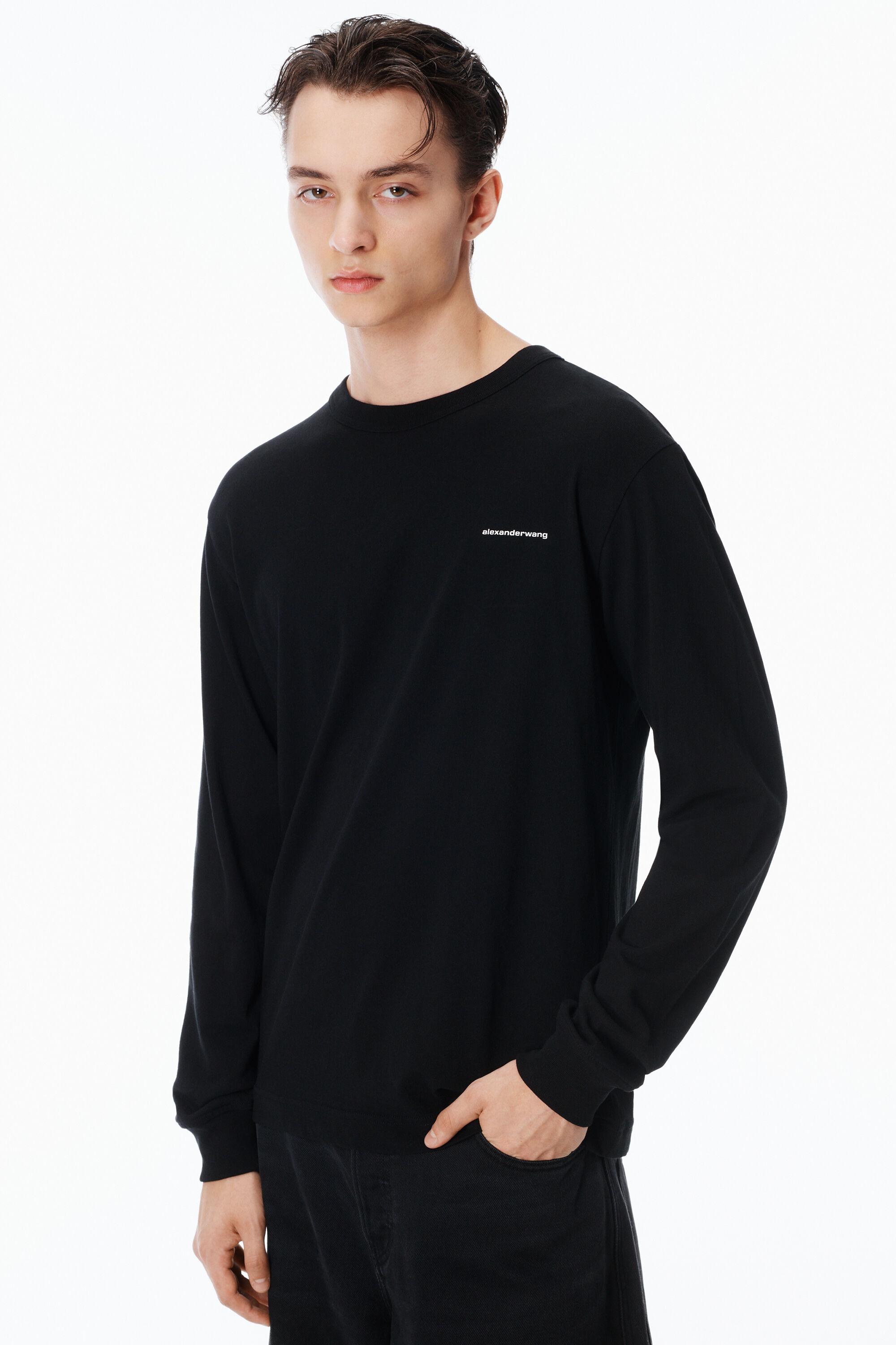 UNISEX LONG SLEEVE TEE IN HIGH TWIST JERSEY in BLACK | alexanderwang®