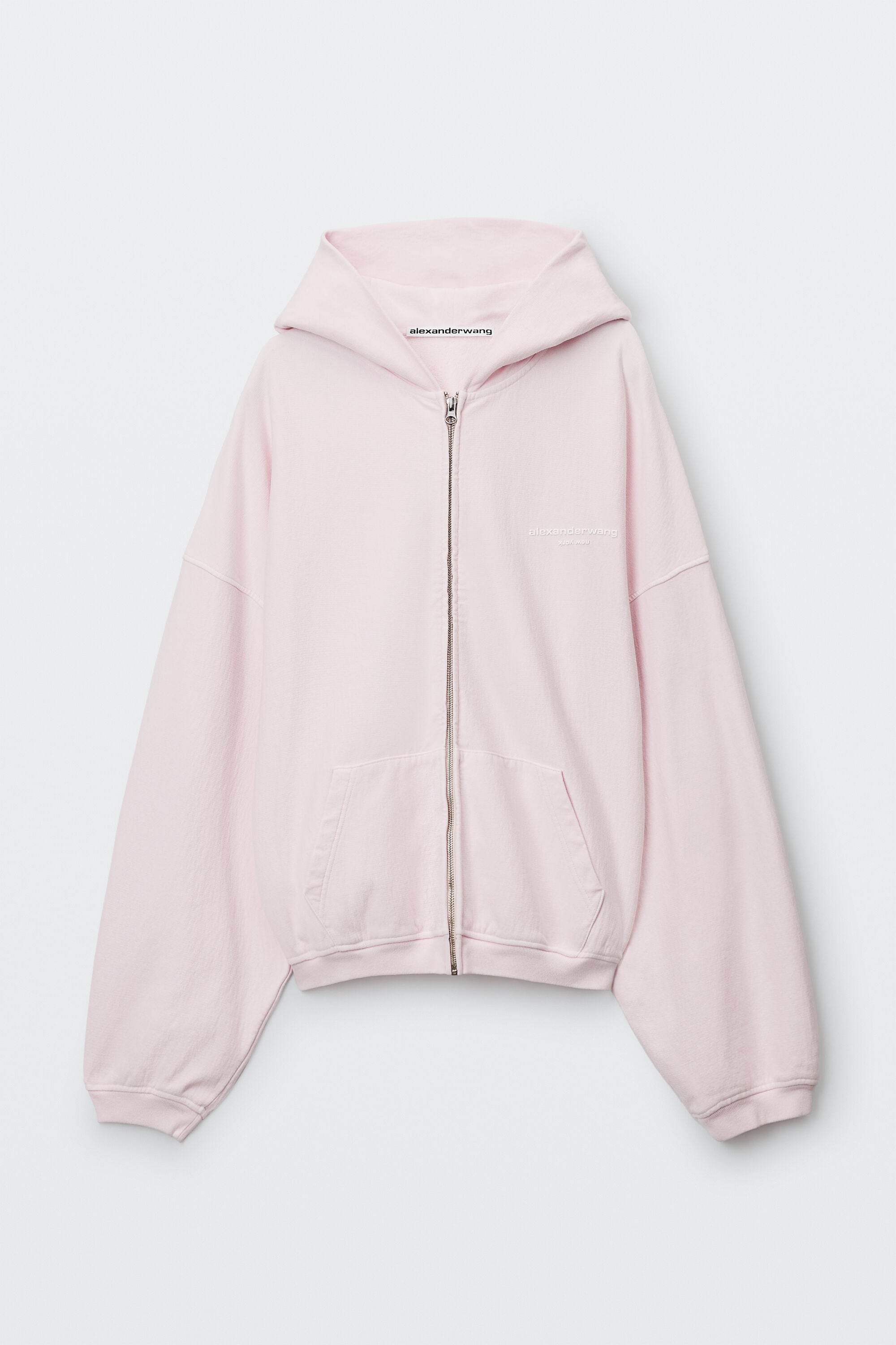 Alexander Wang ピンクフーディー LOGO PRINT OVERSIZED ZIP-UP HOODIE in WASHED LIGHT PINK