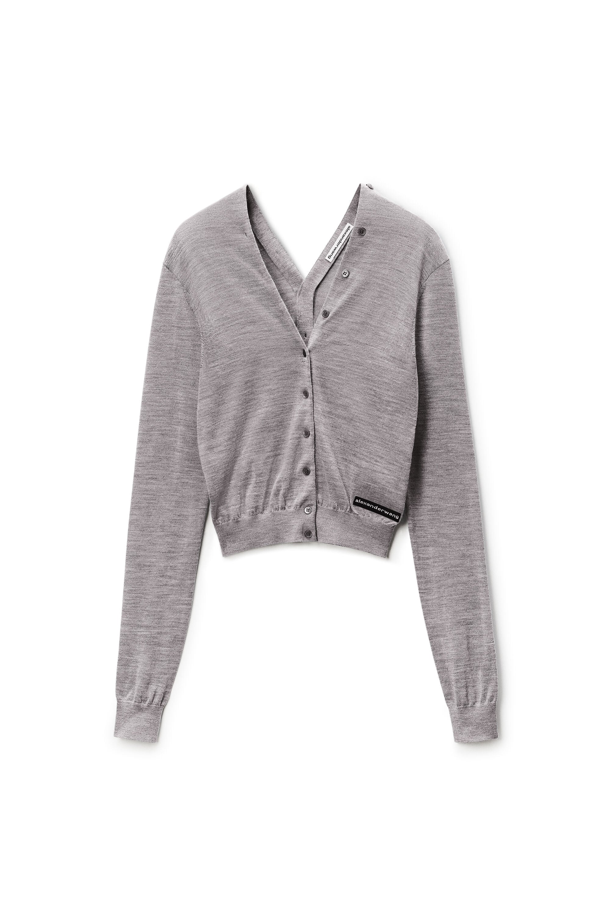 Button-Front Long Sleeve Cardigan in HEATHER GREY | alexanderwang®