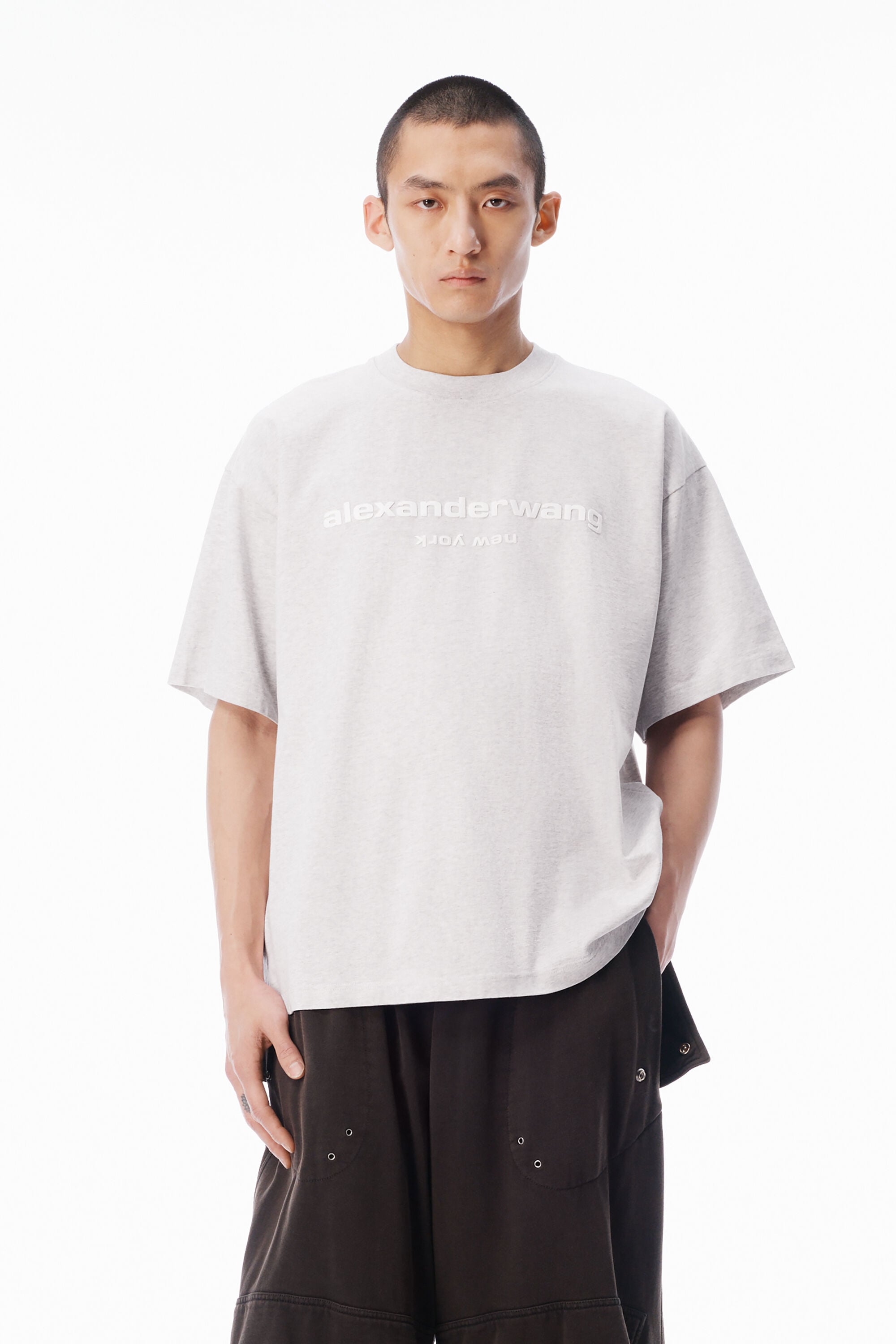 Puff Logo Oversized Tee in LIGHT HEATHER GREY | alexanderwang®