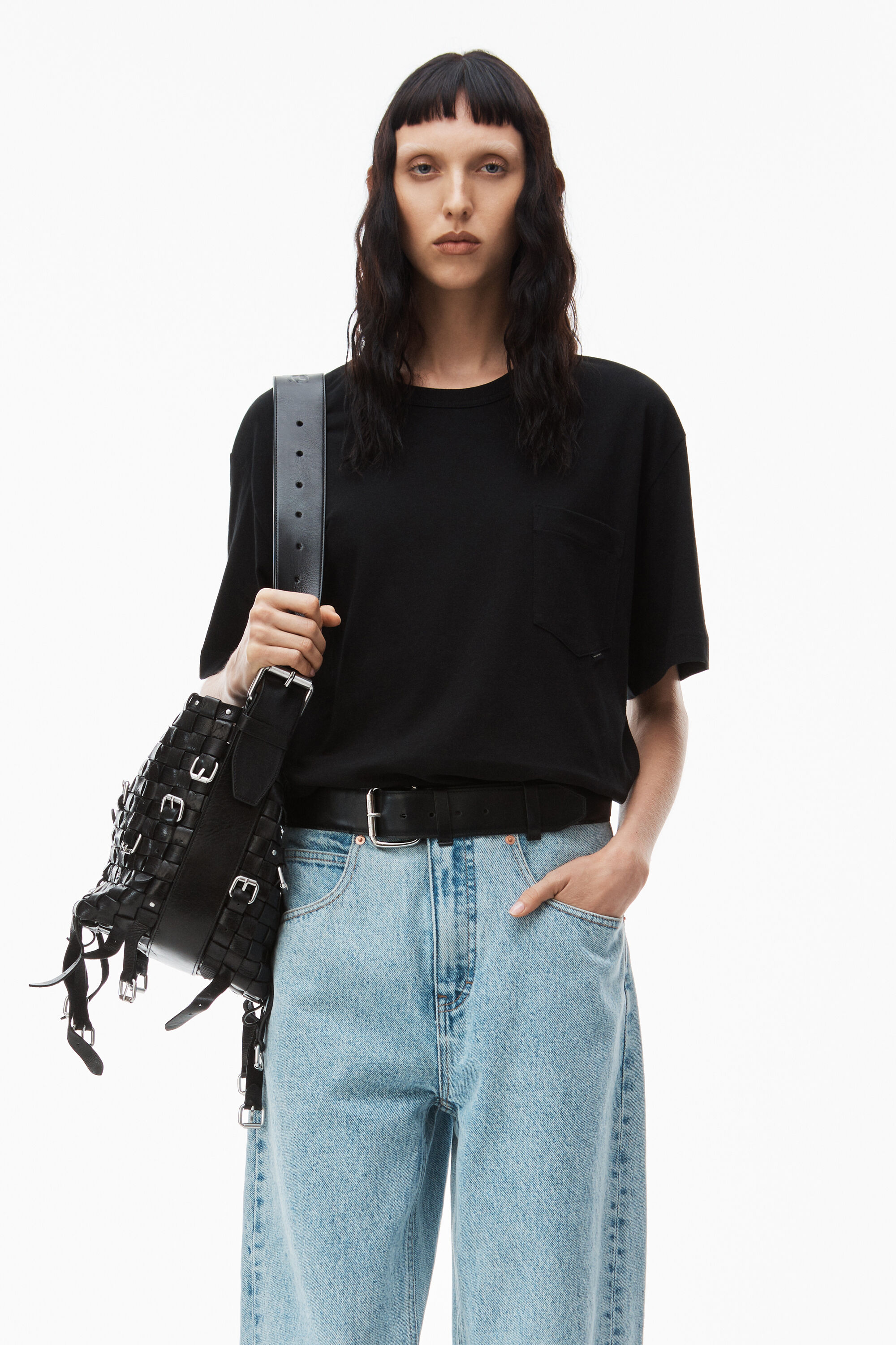 Unisex Cotton Crewneck T-Shirt in BLACK | alexanderwang®