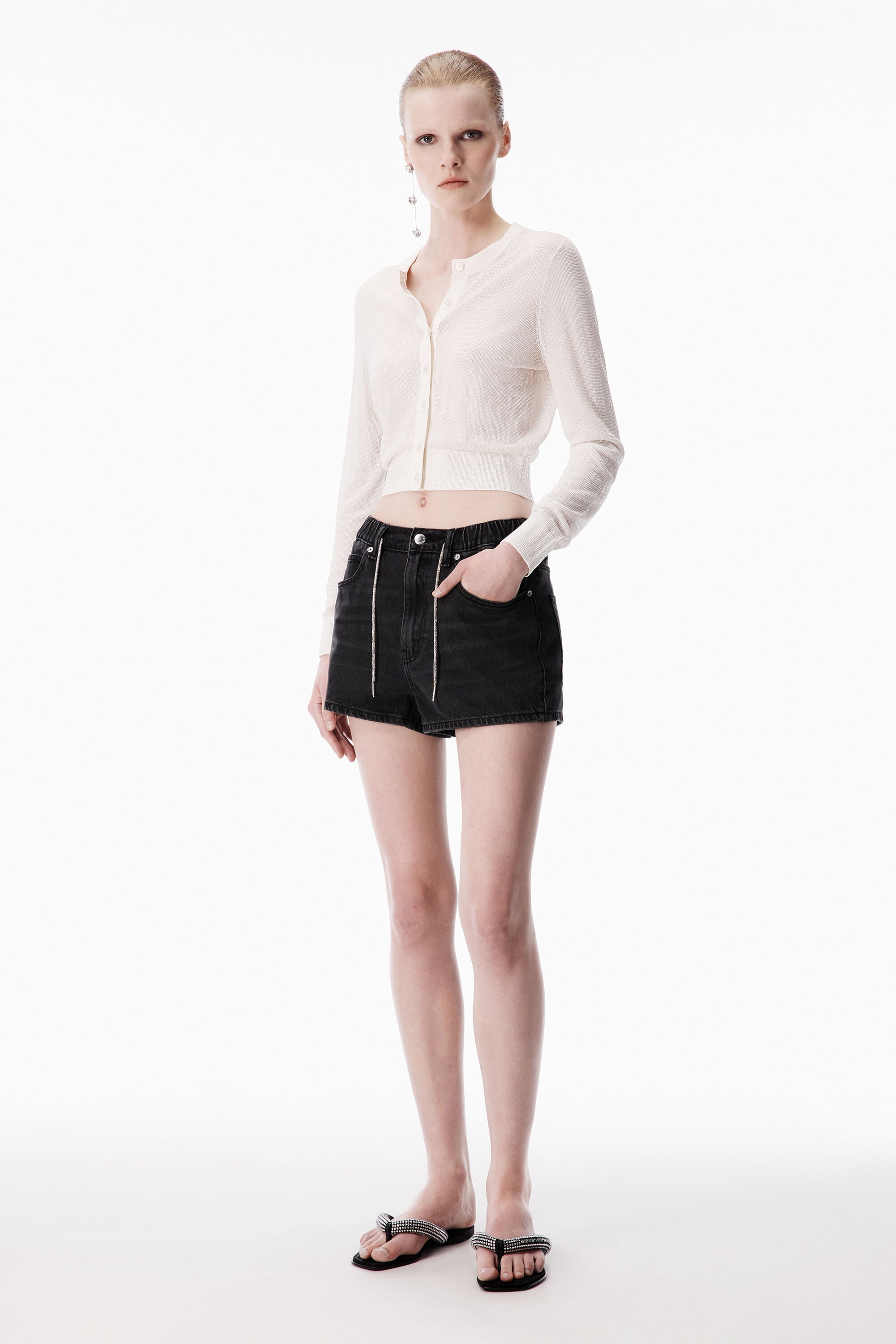 Crystal Hotfix Drawcord Short in GREY AGED | alexanderwang®