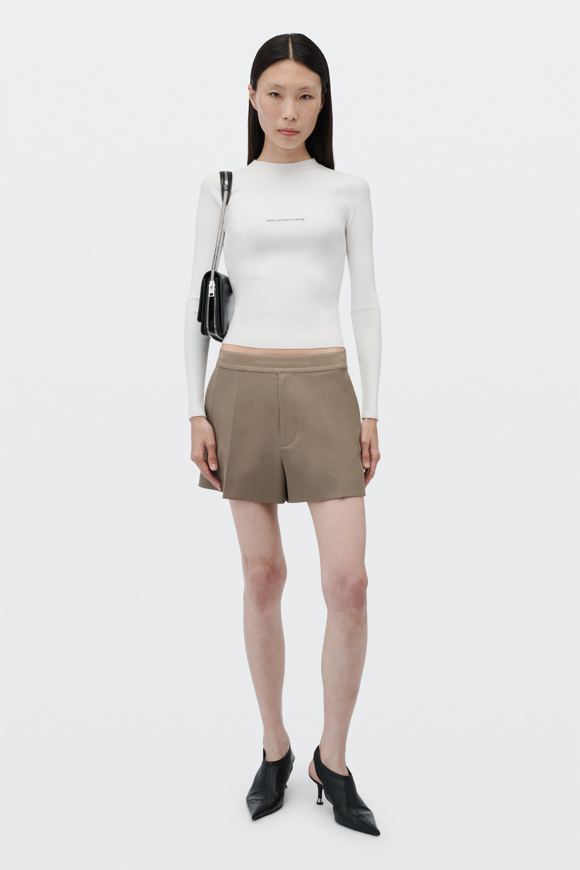 Knit Logo Long Sleeve Tee in WHITE | alexanderwang®