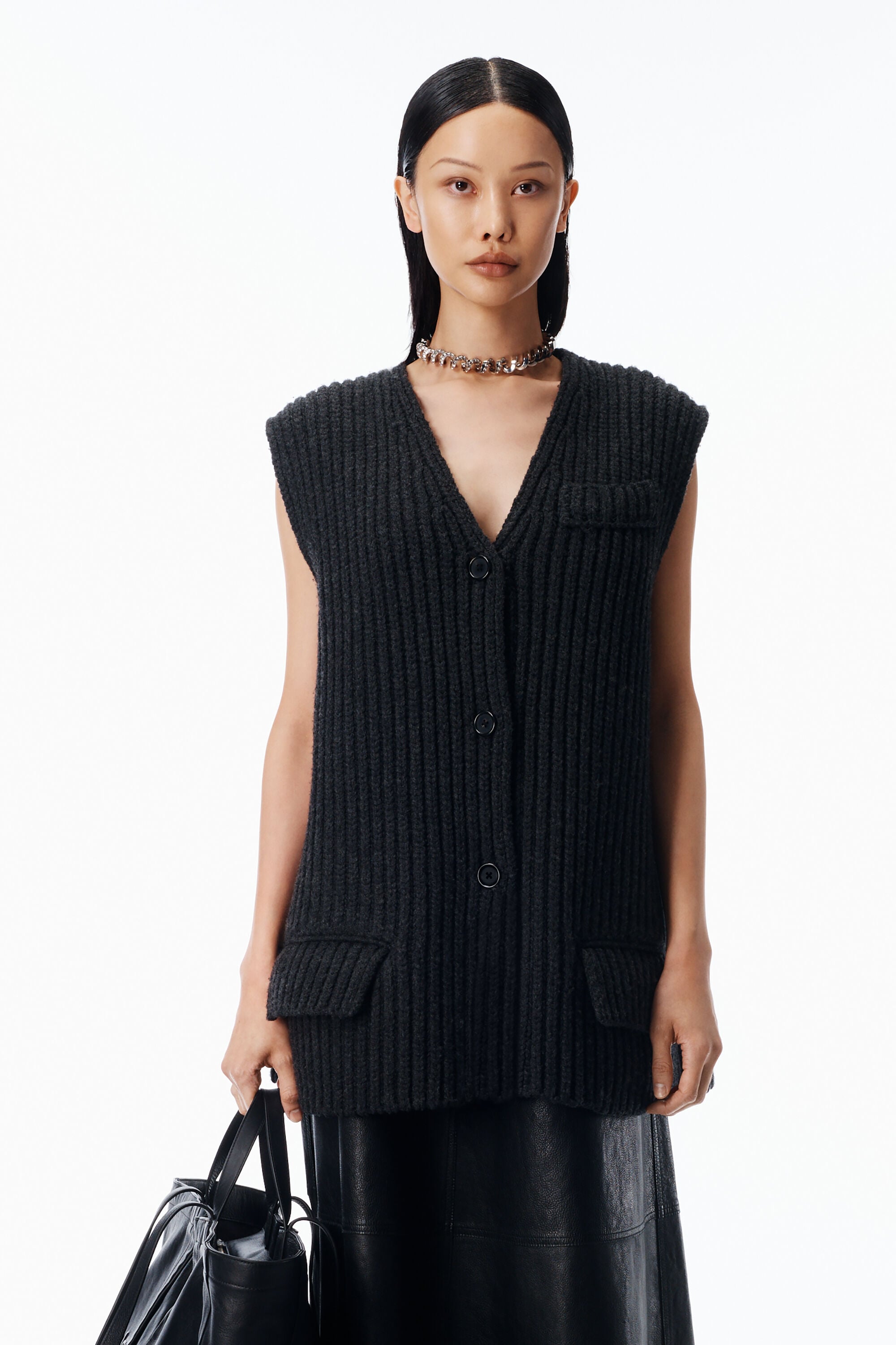 Sweater Vest in Wool in GRAPHITE | alexanderwang®