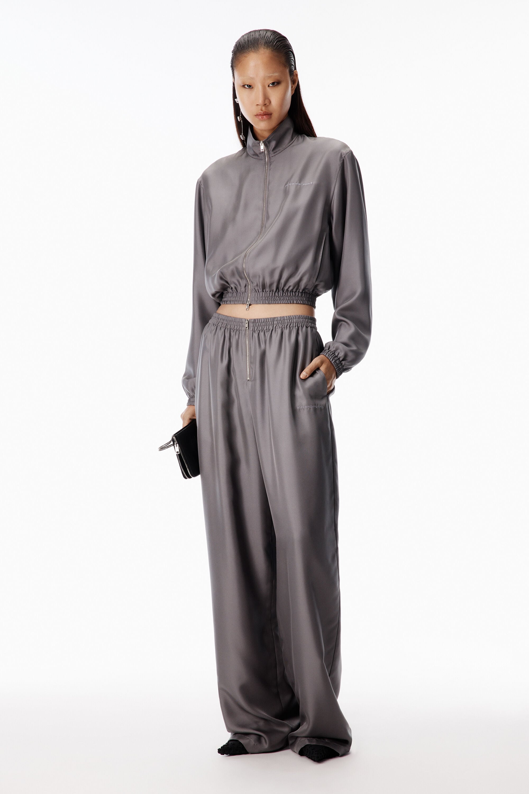 Silk Twill Mid-Rise Track Pant