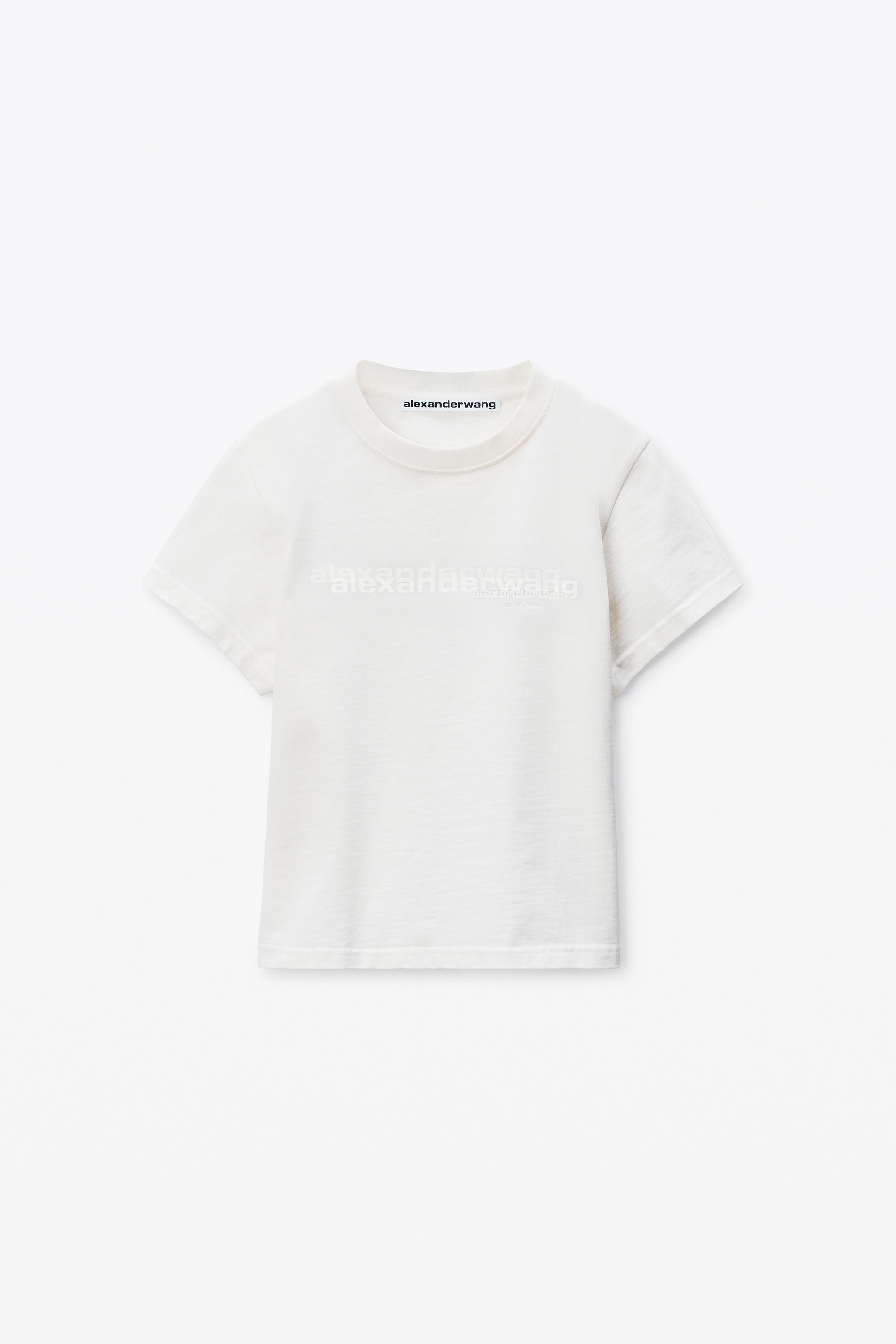 White Cotton Shrunken Logo Tee in VINTAGE WHITE | alexanderwang®