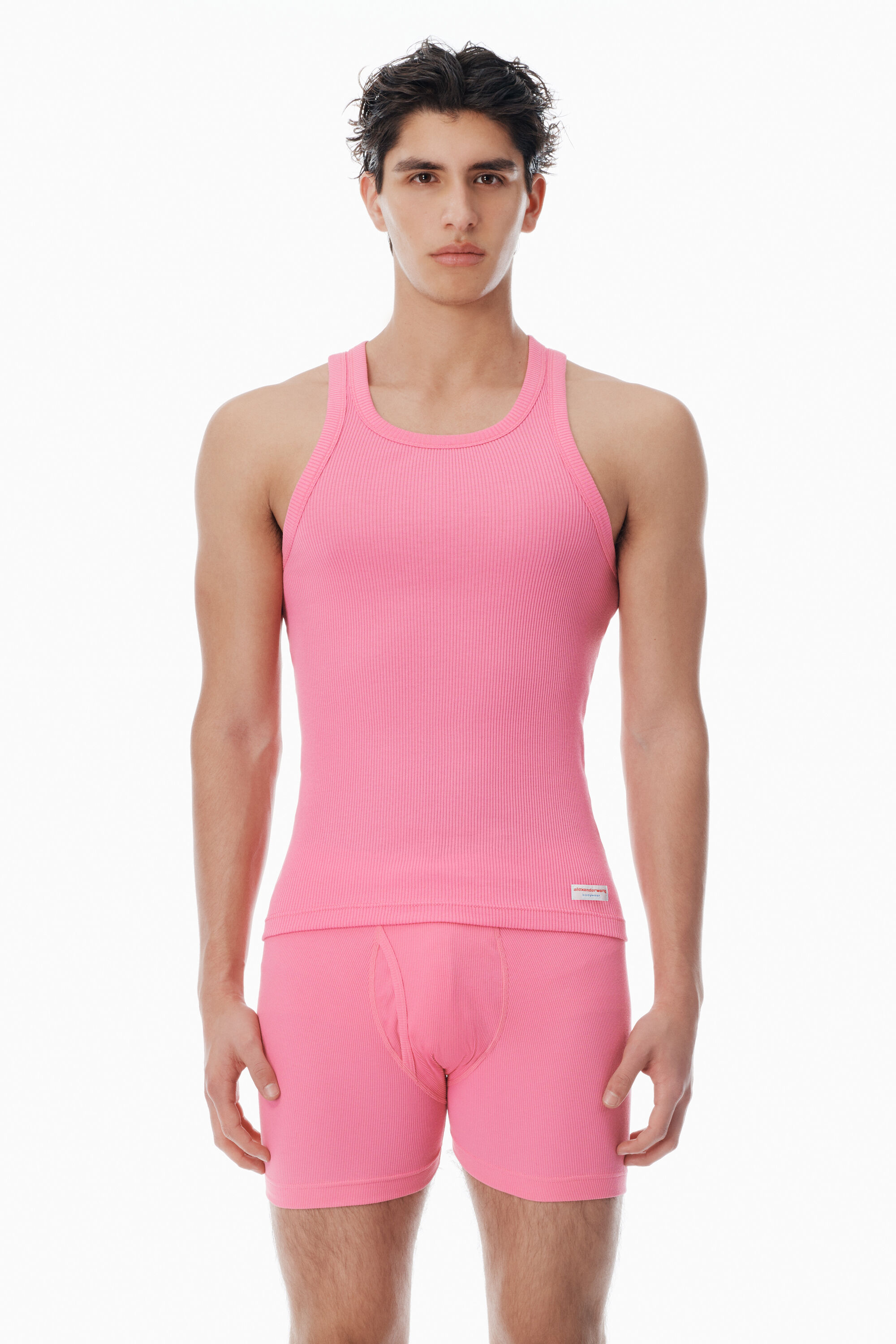 Men's Pink Cropped Racerback Tank Top in LOTUS PINK | alexanderwang®