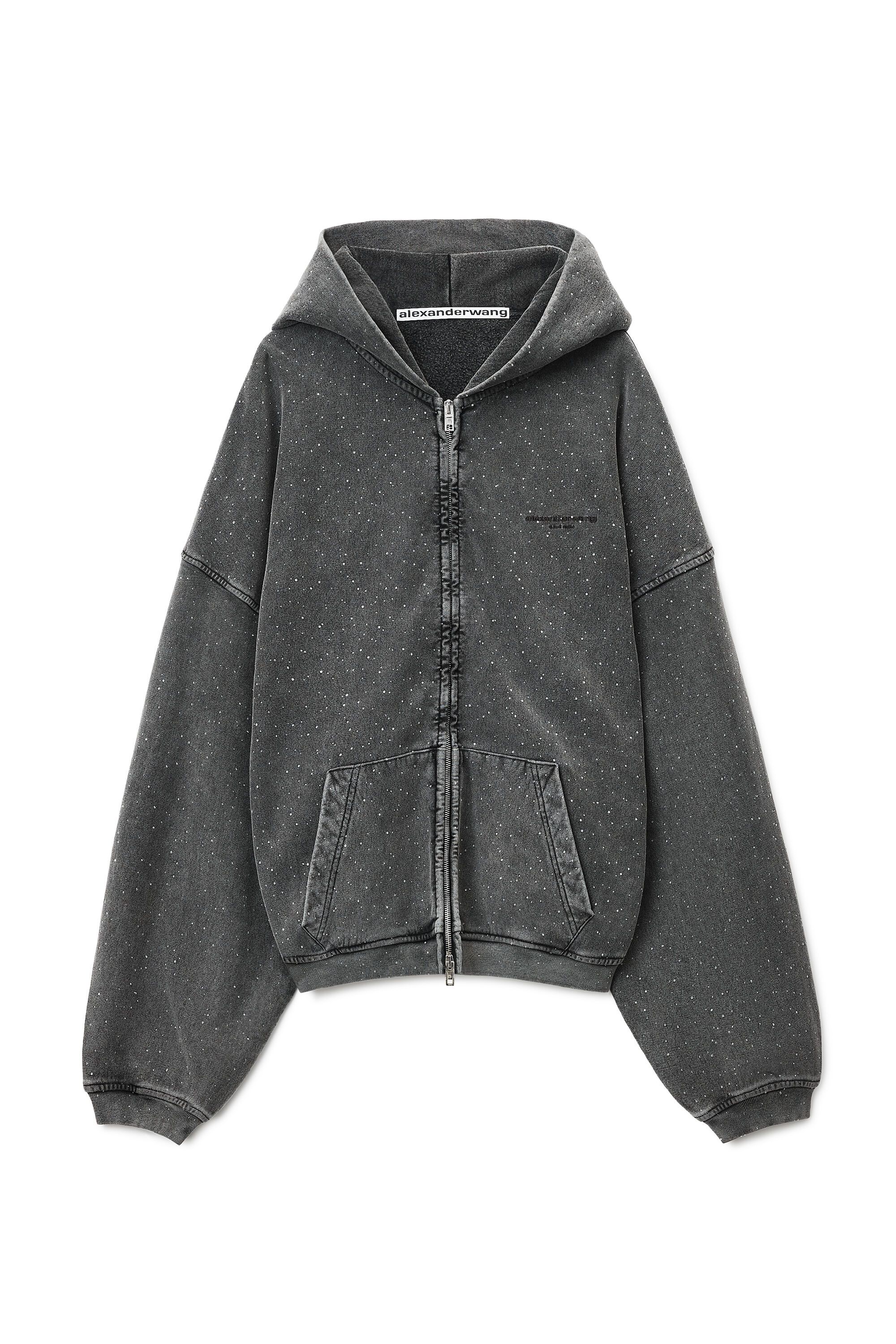 alexanderwang パーカー ALLOVER CRYSTAL OVERSIZED ZIP UP HOODIE in WASHED ASPHALT
