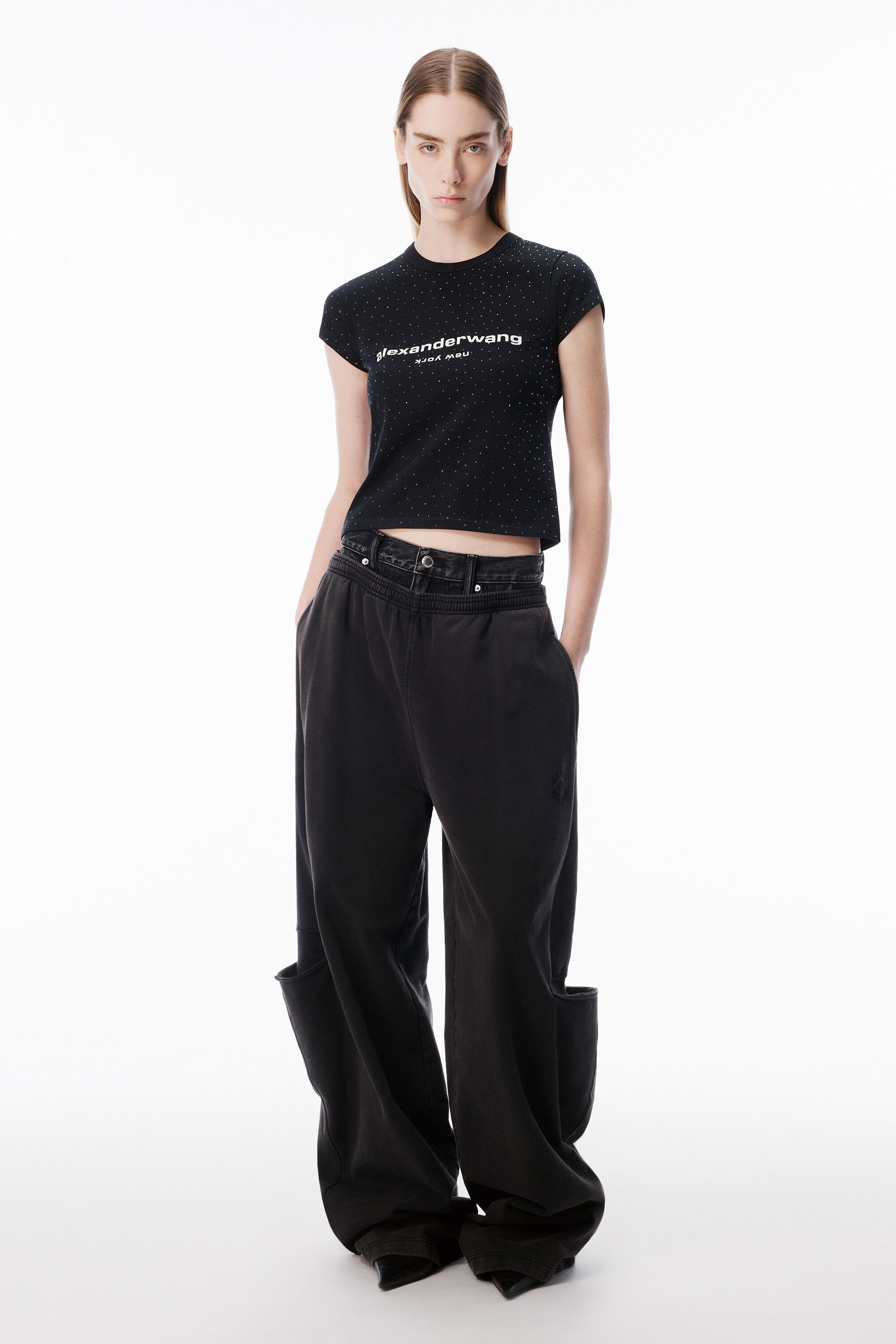 Crystal Hotfix Logo Baby Tee in BLACK | alexanderwang®