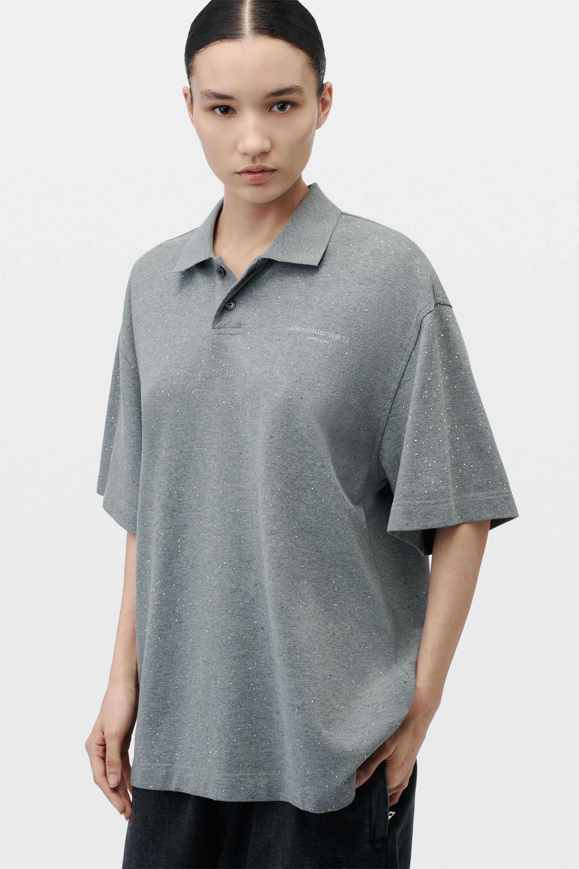 CRYSTAL HOTFIX SHORT SLEEVE POLO in SIDEWALK | alexanderwang®