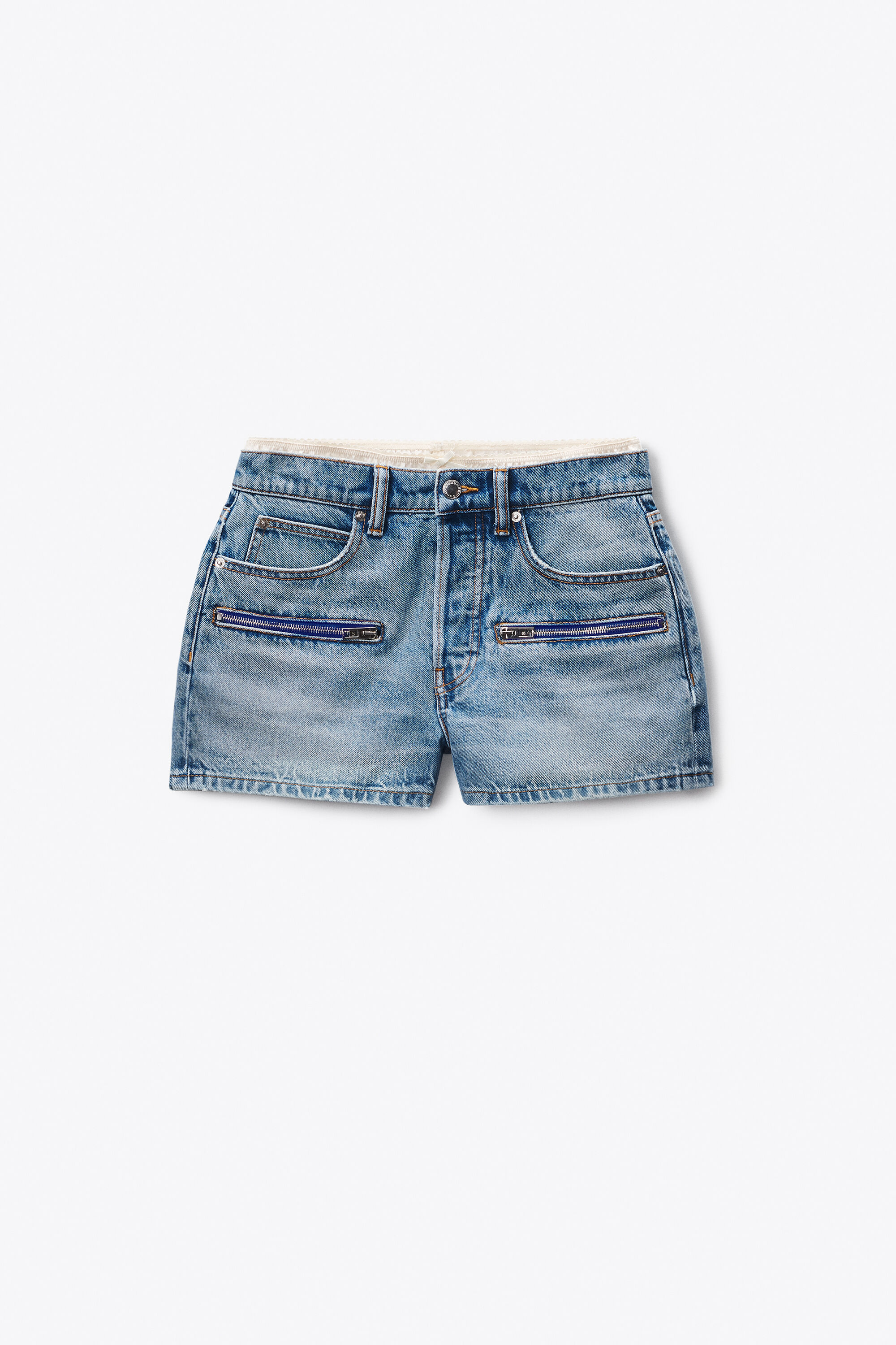 Silk Zip Mid-Rise Short in AUTHENTIC LIGHT INDIGO | alexanderwang®