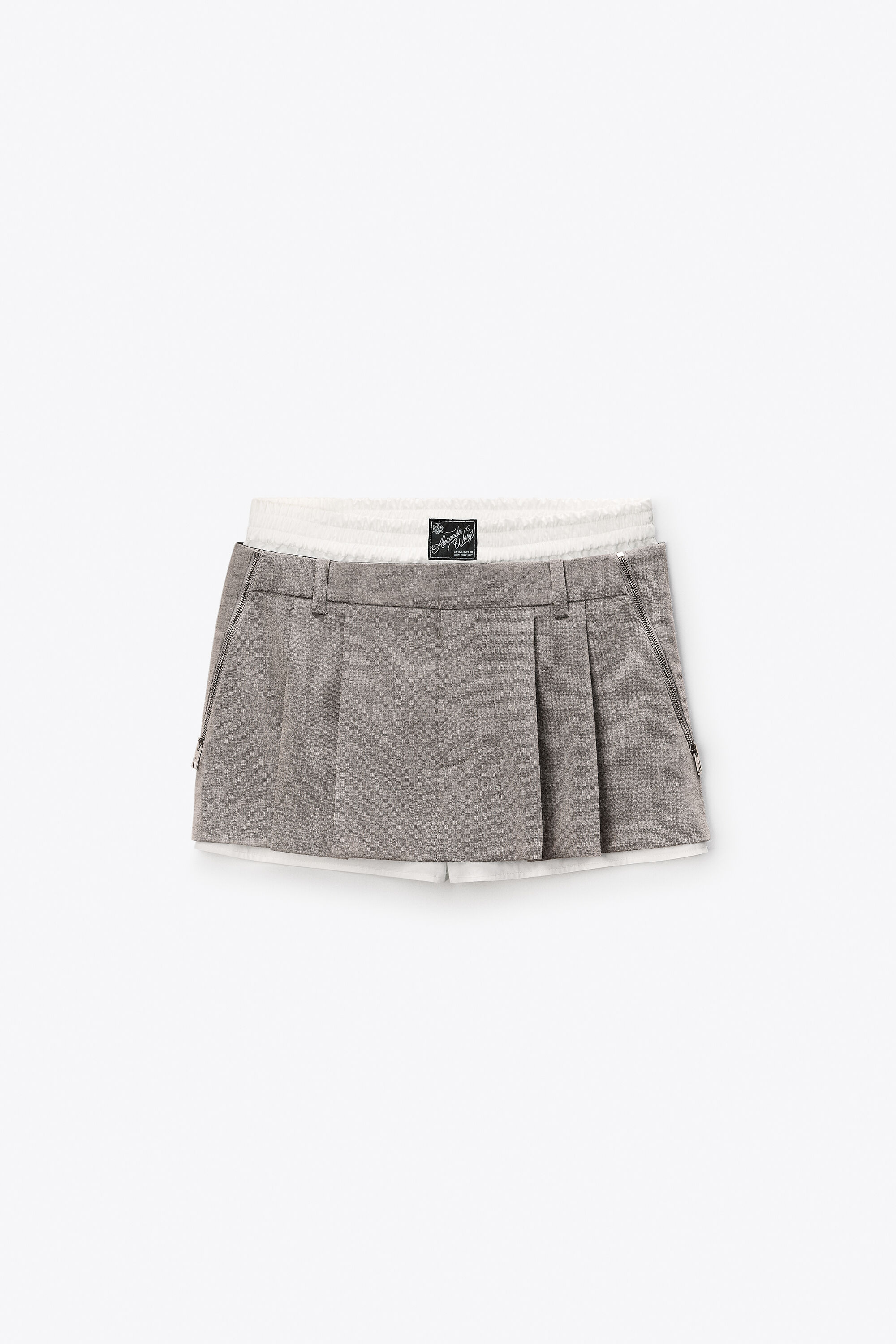 ZIP DETAIL PRE-STYLED MID-RISE PLEATED SKORT in LIGHT HEATHER GREY