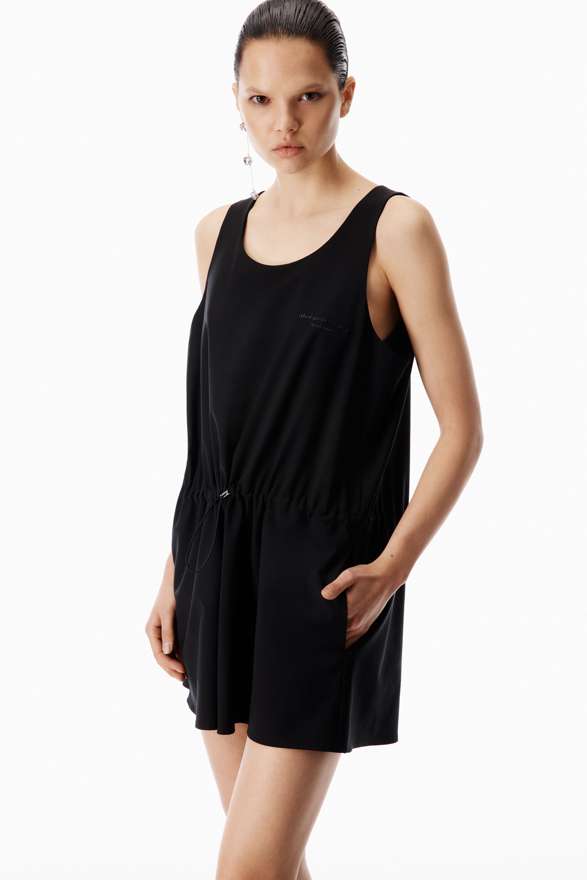 Ruched Waist Mini Dress in BLACK | alexanderwang®