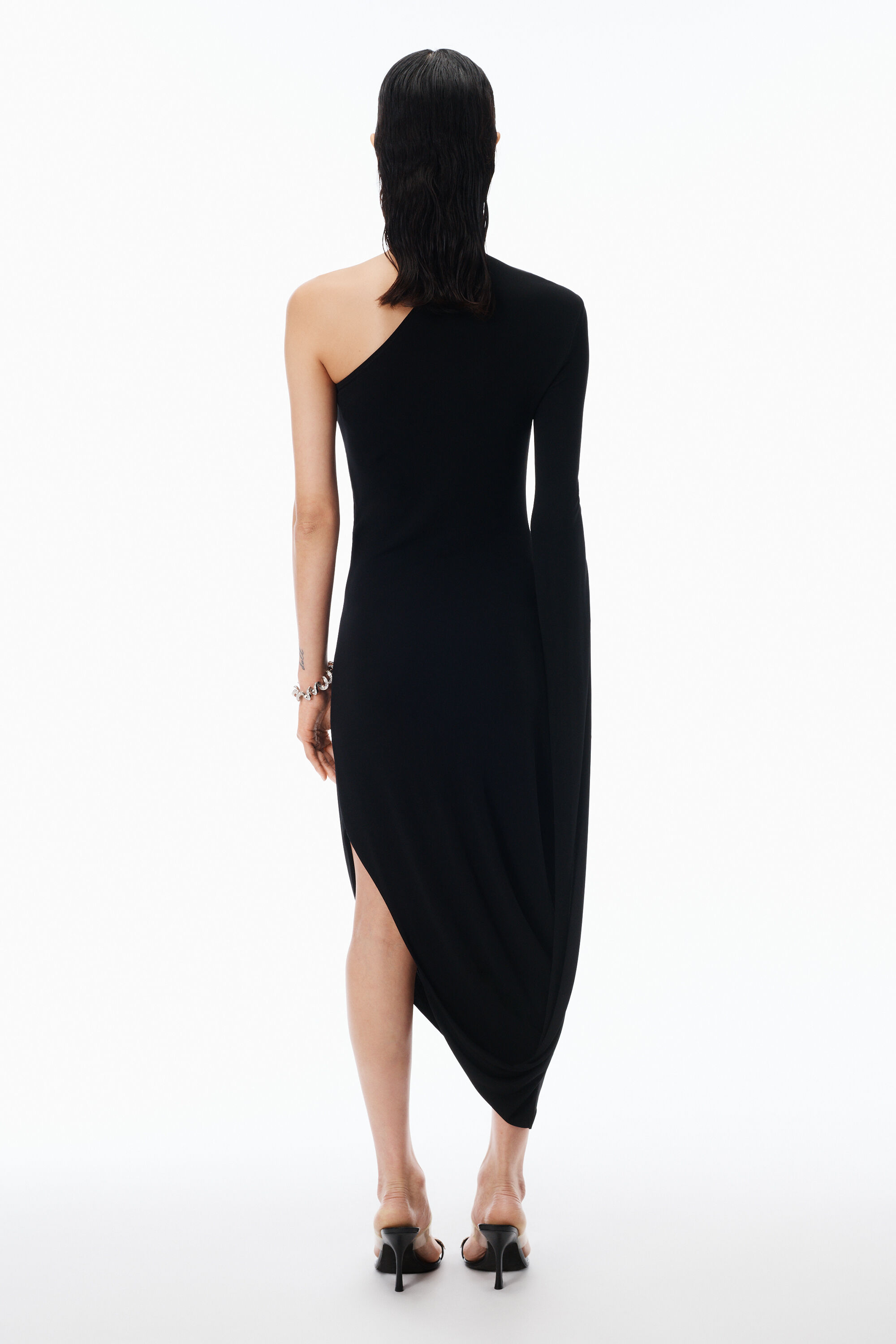 Draped Midi Dress in Crepe Jersey in BLACK | alexanderwang®
