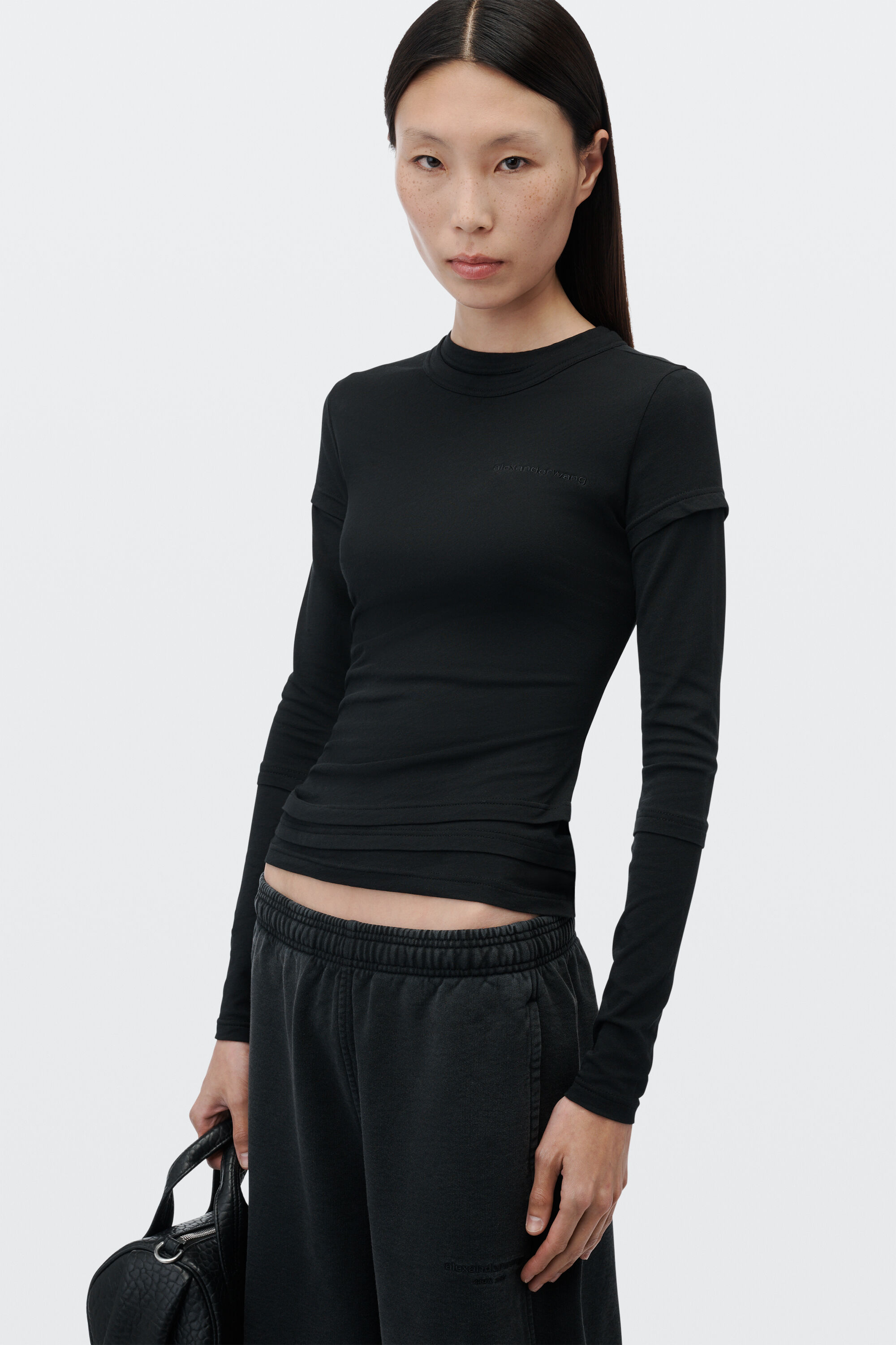 Layered Long Sleeve Tee in BLACK | alexanderwang®