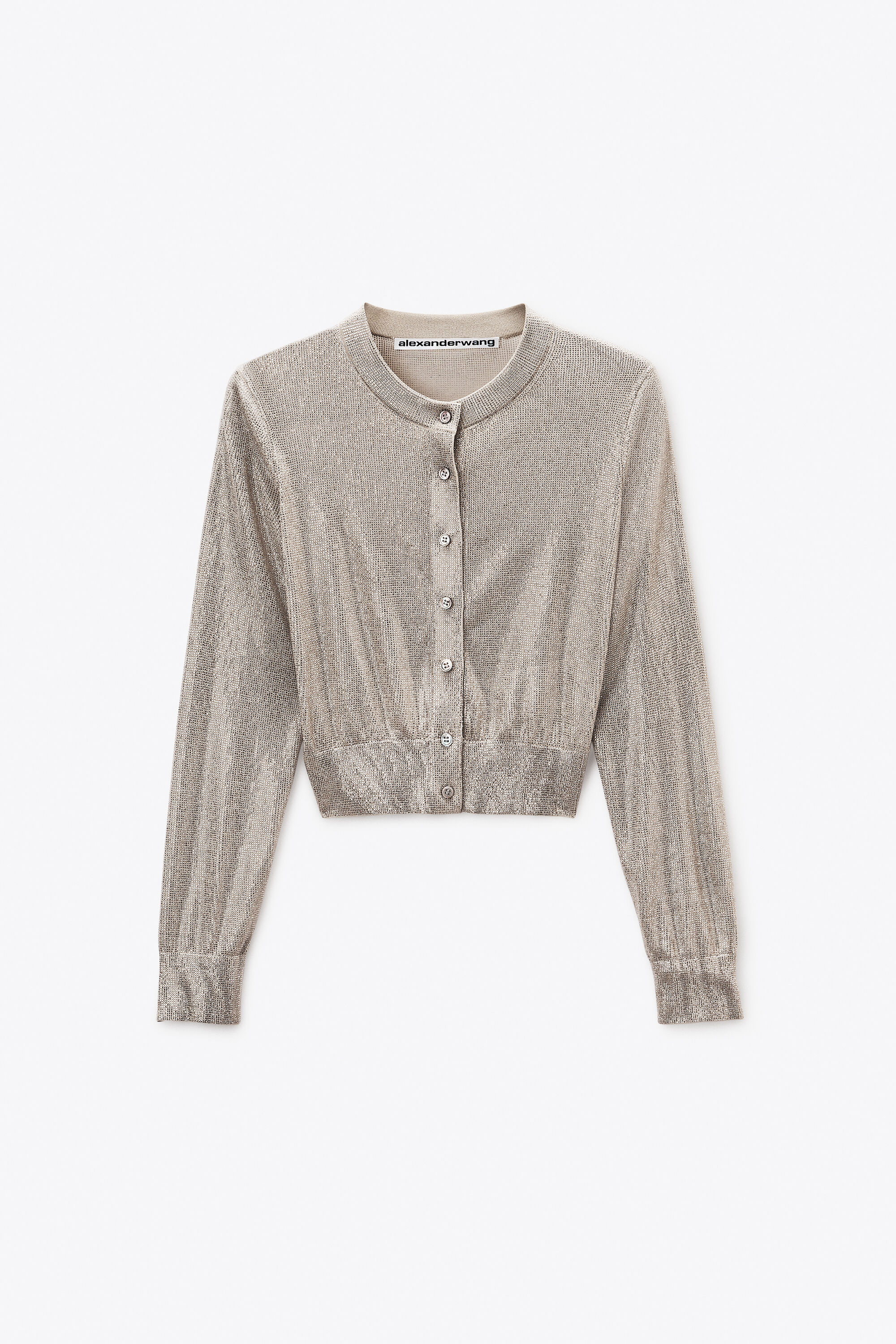BEADED CROPPED CREWNECK CARDIGAN in CHAMPAGNE | alexanderwang®