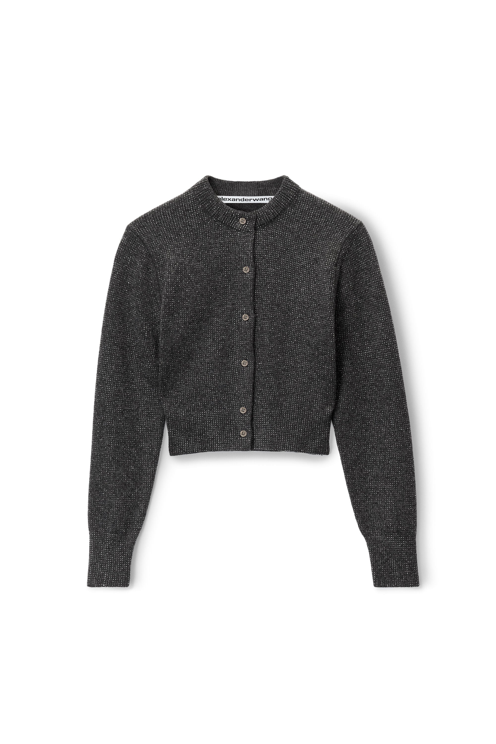 crystal hotfix shrunken cardigan in wool in CHARCOAL MELANGE