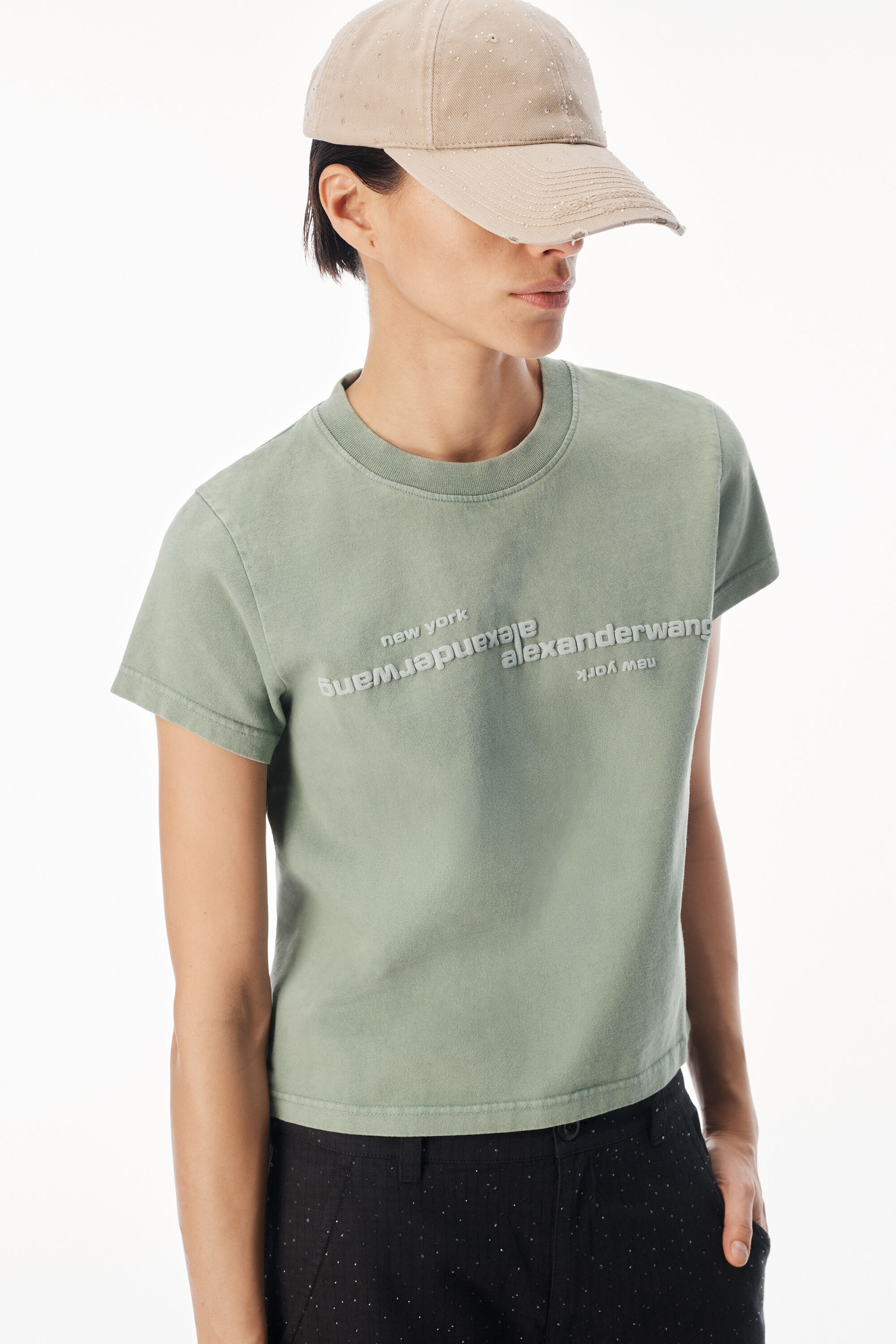 MIRRORED LOGO TEE in WASHED SAGE | alexanderwang®