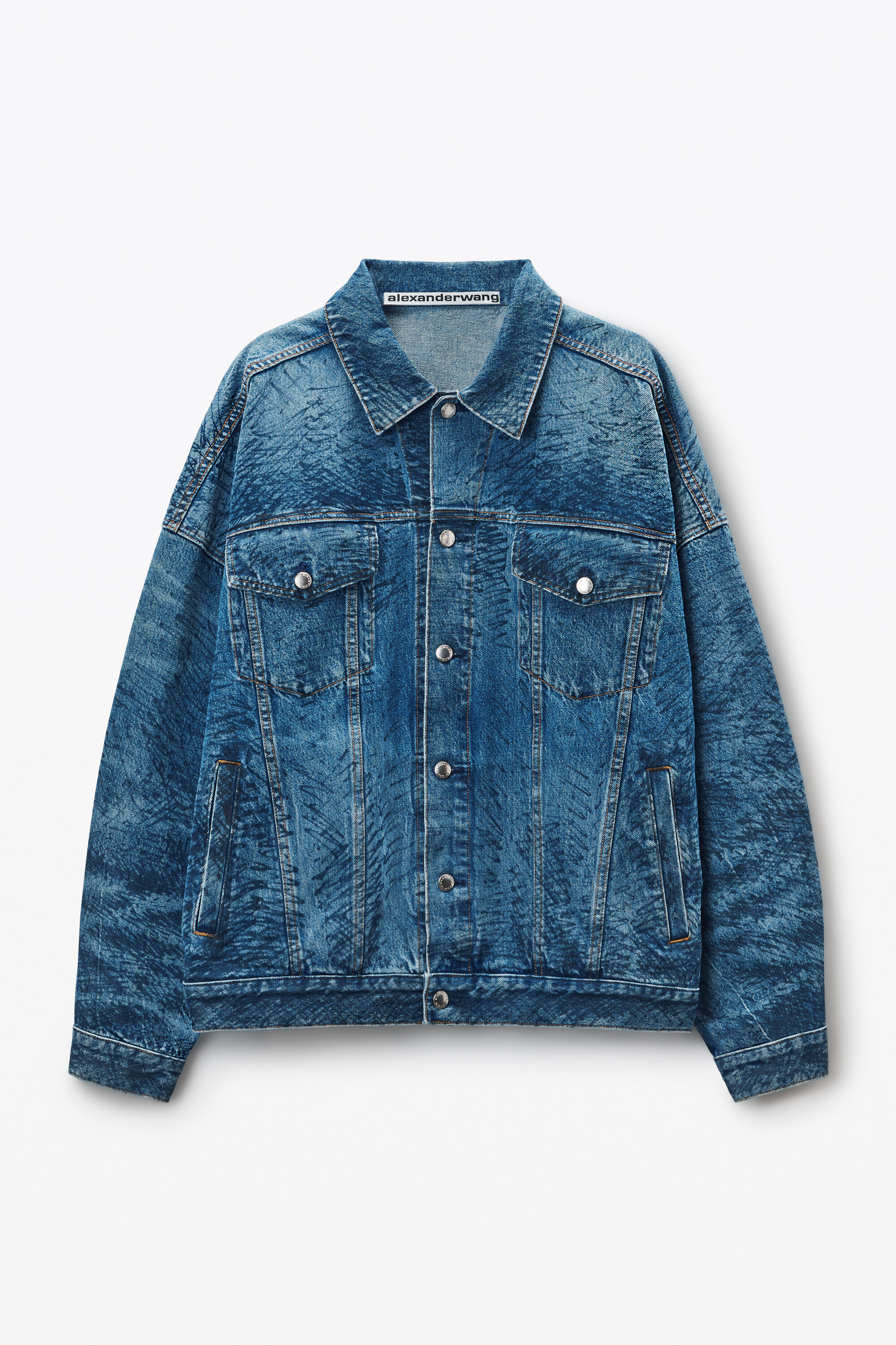 indigo marker-print trucker jacket in VINTAGE MEDIUM INDIGO