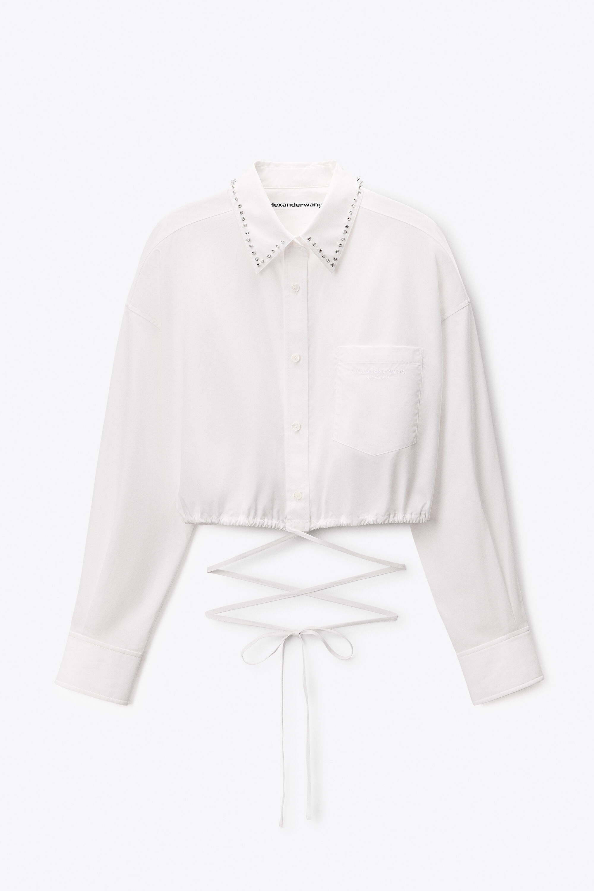 Crystal Hotfix Stud Cropped Shirt in WHITE | alexanderwang®