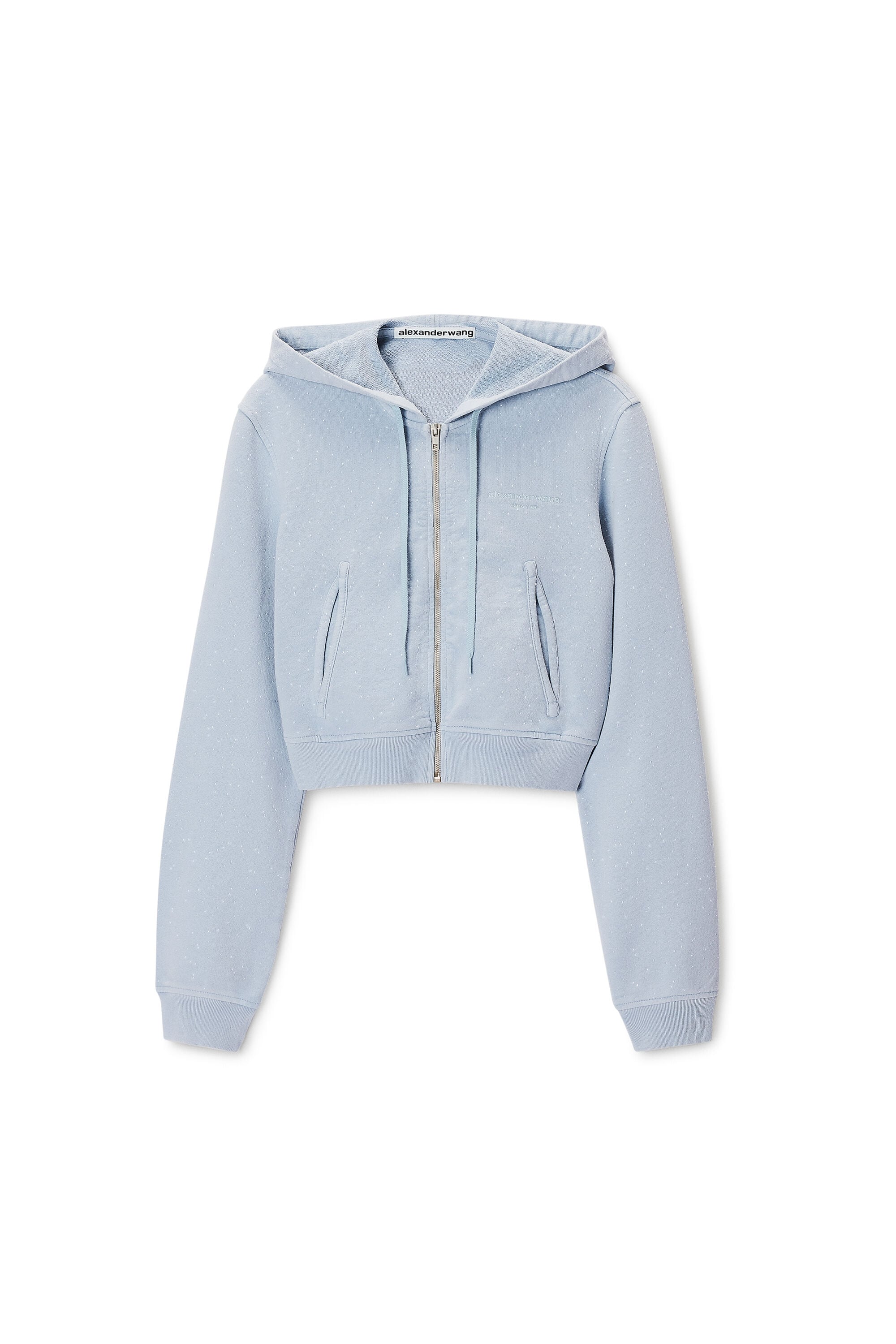 crystal embellished fitted zip up hoodie in WASHED SKY