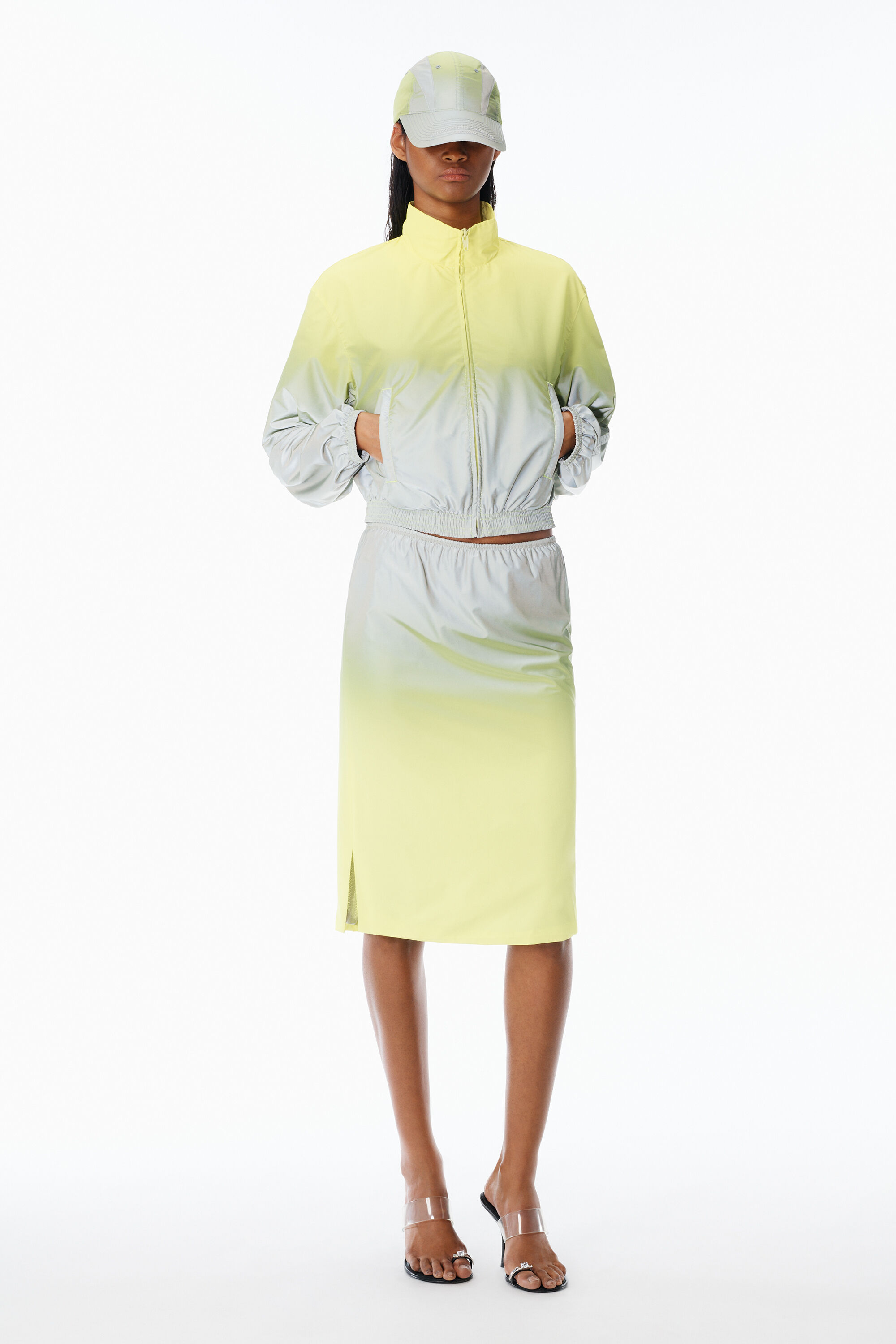 Reflective Shrunken Track Jacket in SILVER/YELLOW | alexanderwang®