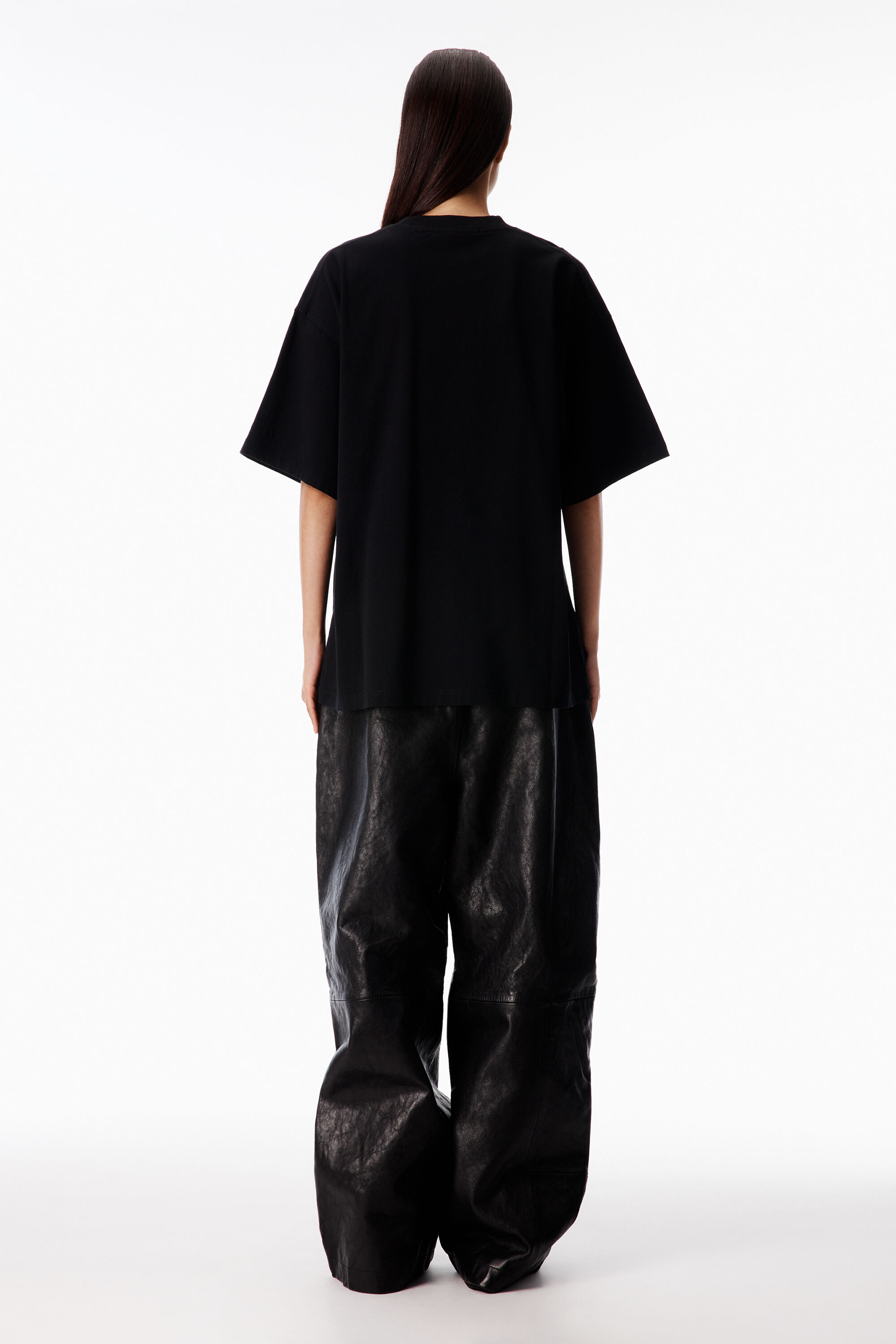 愛 andwang Cross lace long tee black Oversized Graphic Tee in BLACK | alexanderwang®