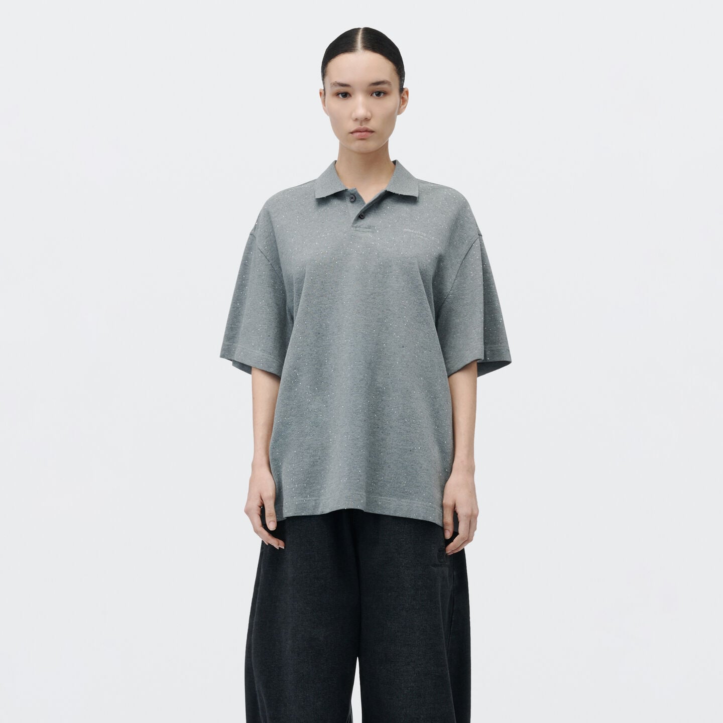 Alexander Wang Crystal Hotfix Short Sleeve Polo In Sidewalk
