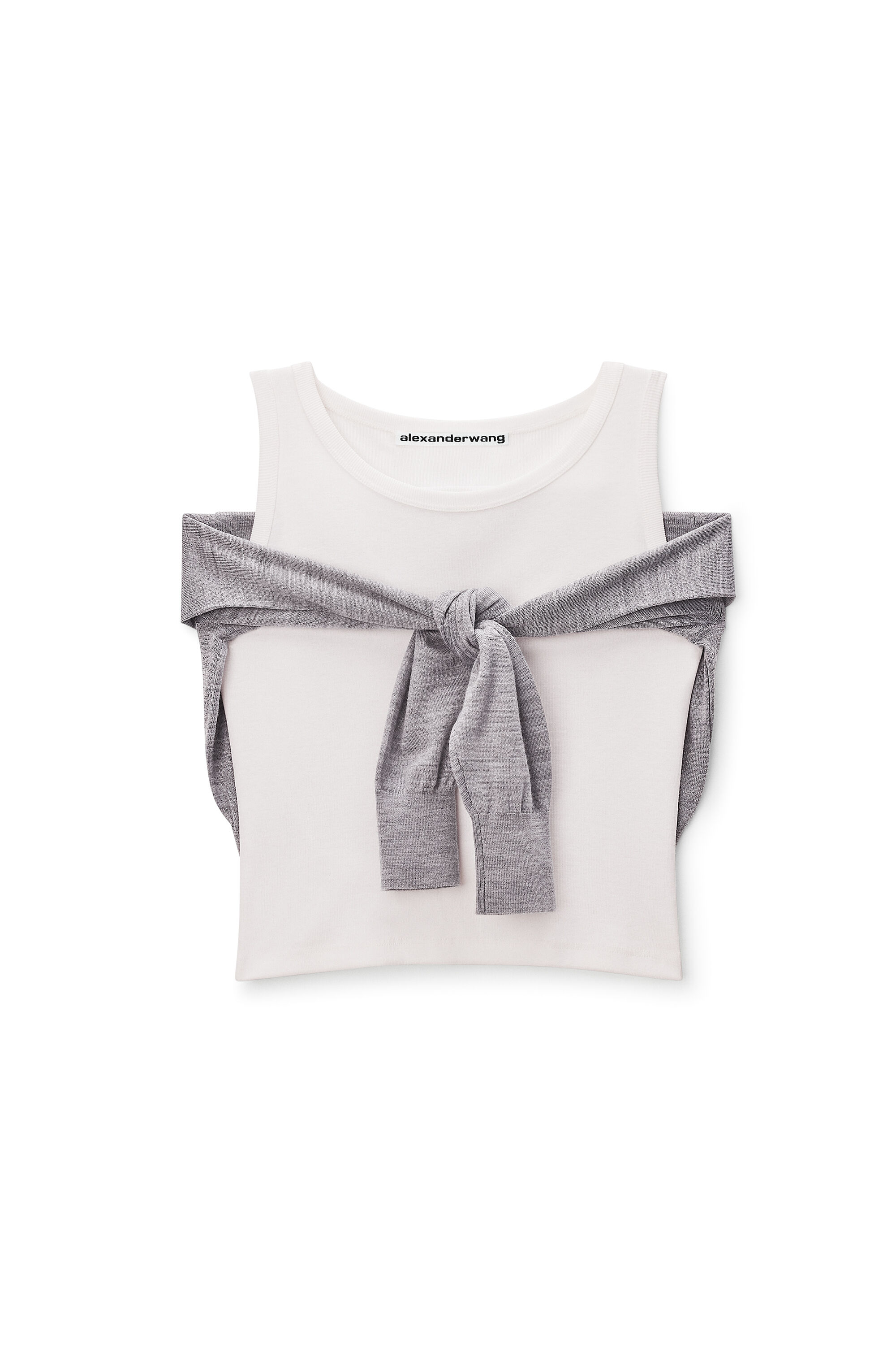 Layered Tank with Tie-Front Sweater Detail in HEATHER GREY/WHITE