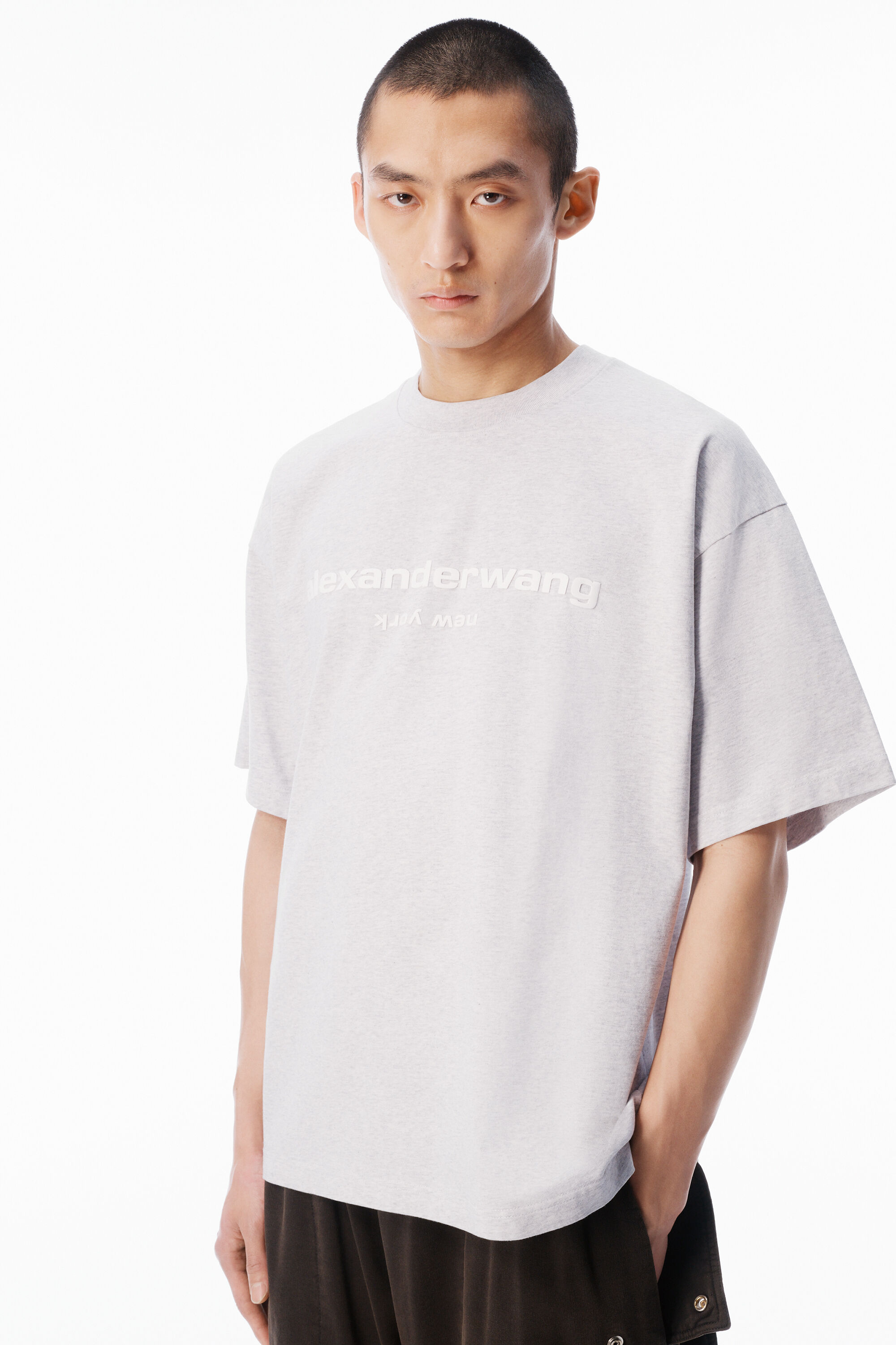 Puff Logo Oversized Tee in LIGHT HEATHER GREY | alexanderwang®