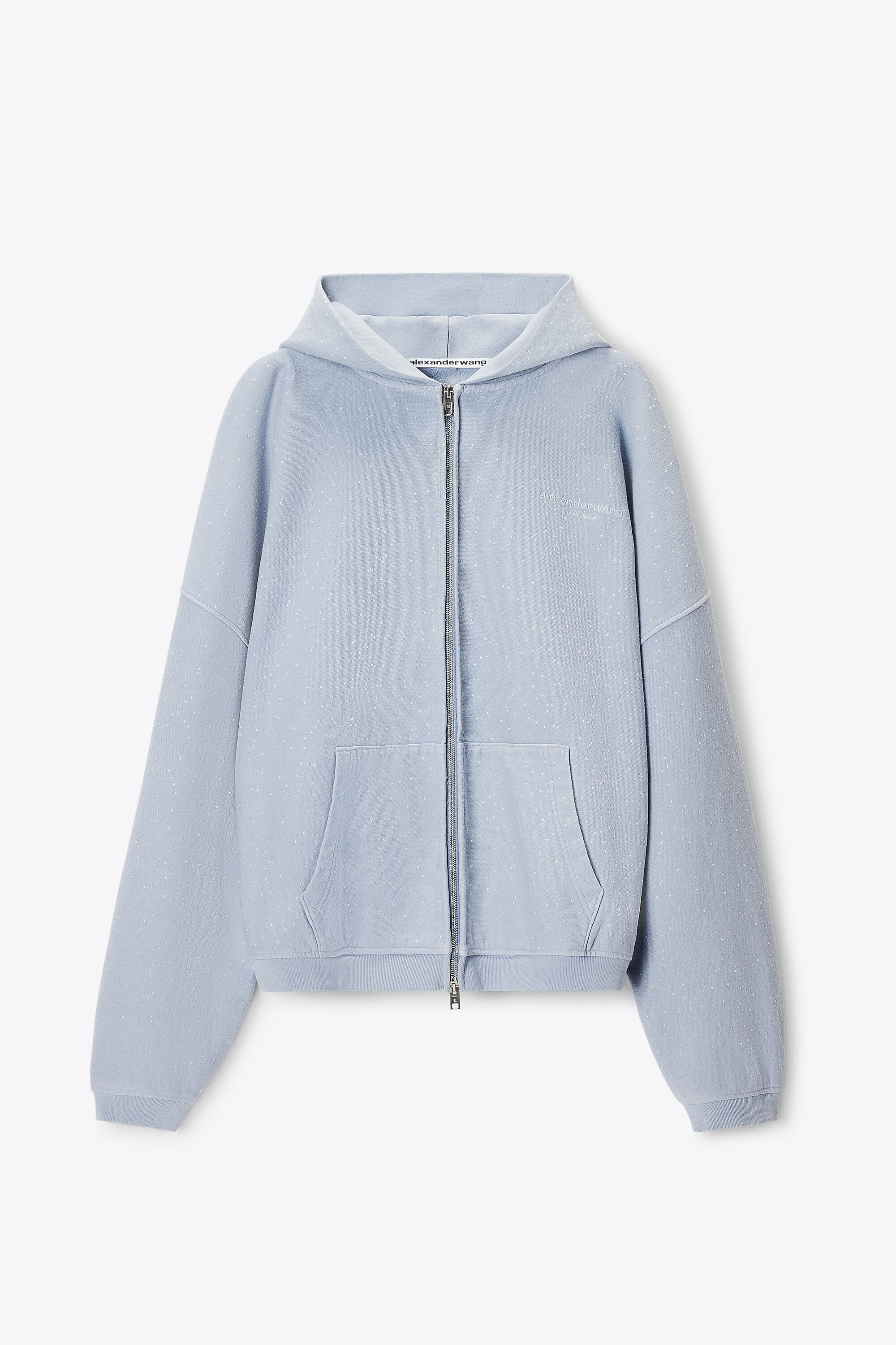 Crystal hotfix oversized zip-up hoodie in WASHED SKY | alexanderwang®