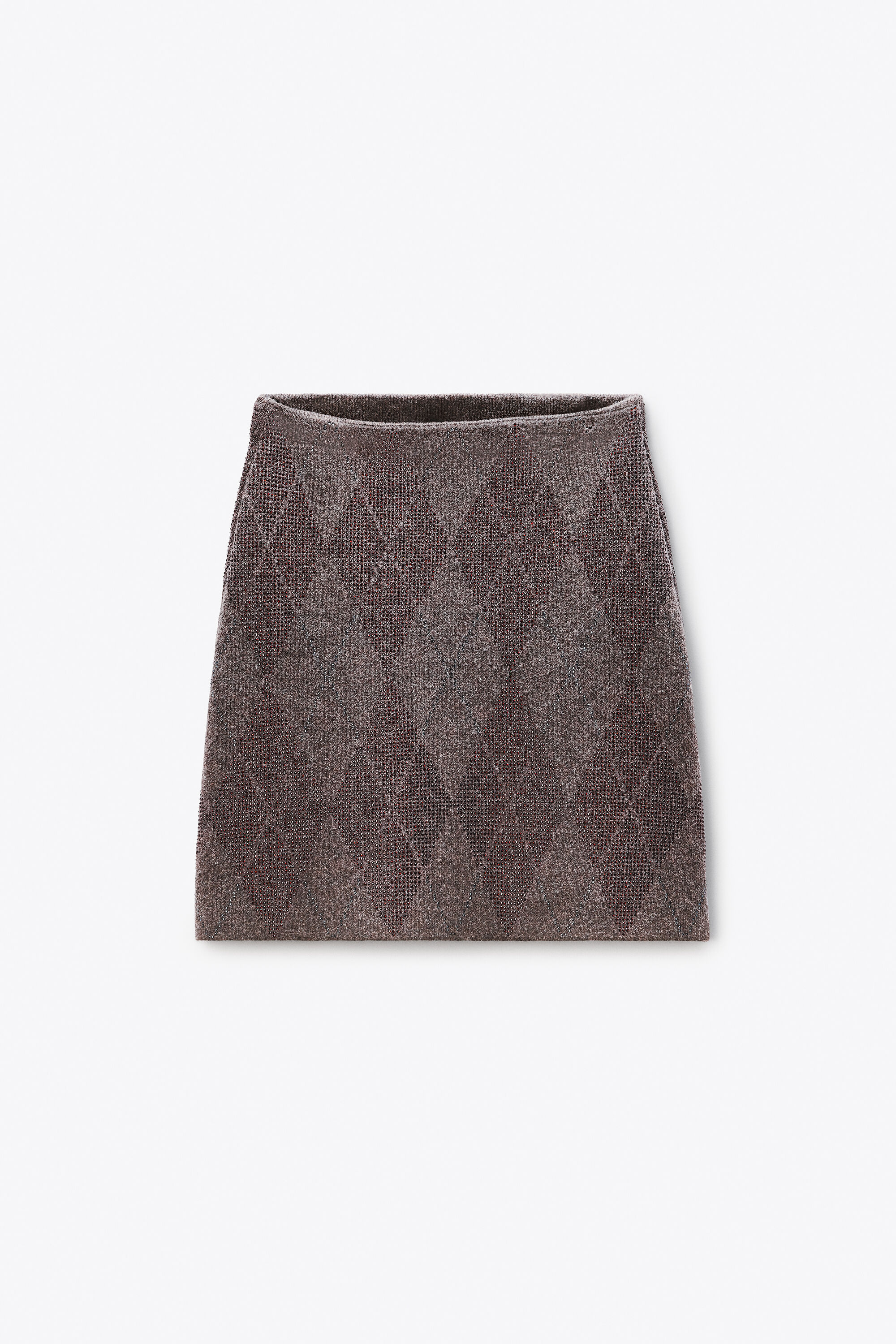 Crystal Hotfix Argyle Wool-Blend Tennis Skirt in BROWN