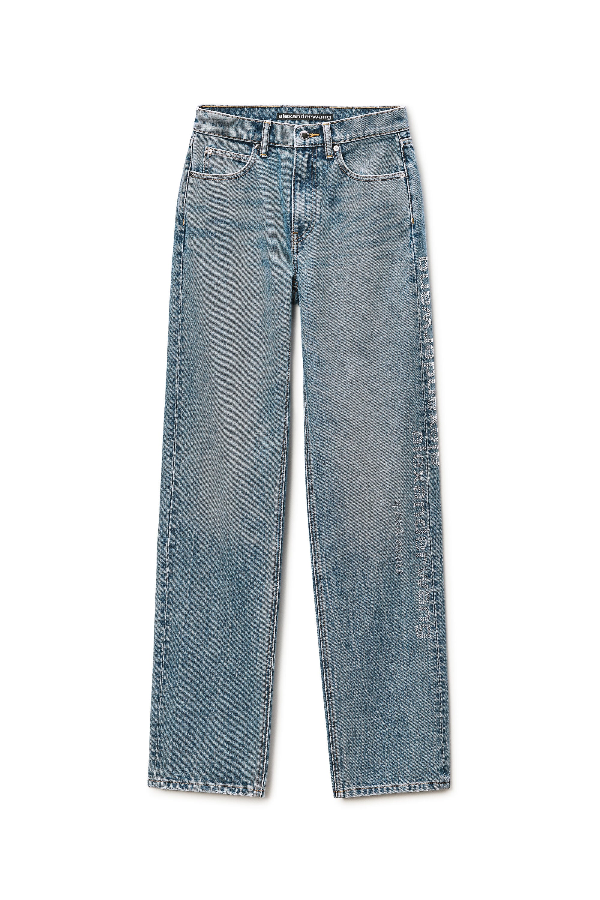 CRYSTAL HOTFIX MIRROR LOGO EZ JEAN in VINTAGE MEDIUM INDIGO