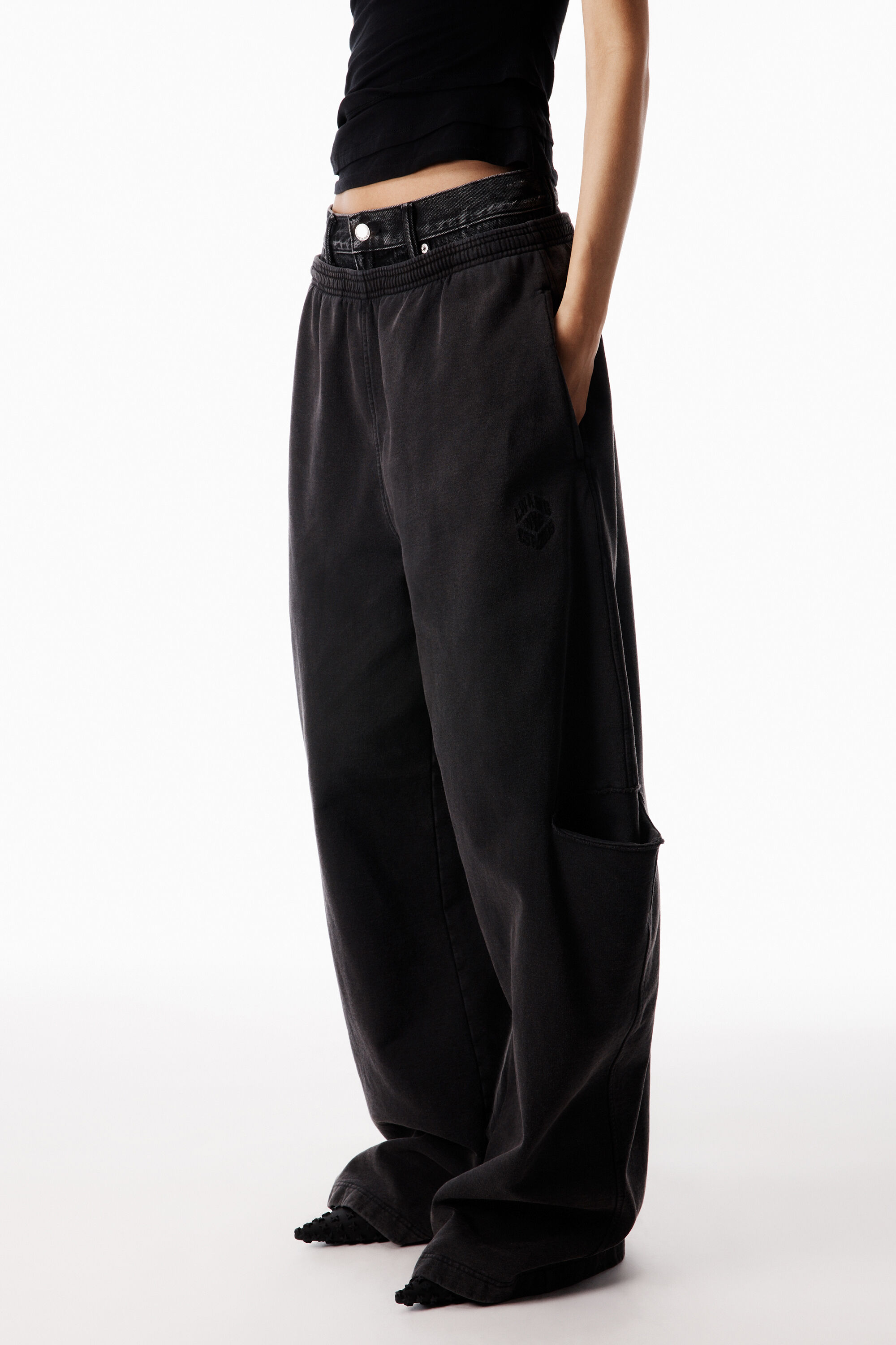 Denim Waist Sweatpant in WASHED BLACK/GREY AGED | alexanderwang®