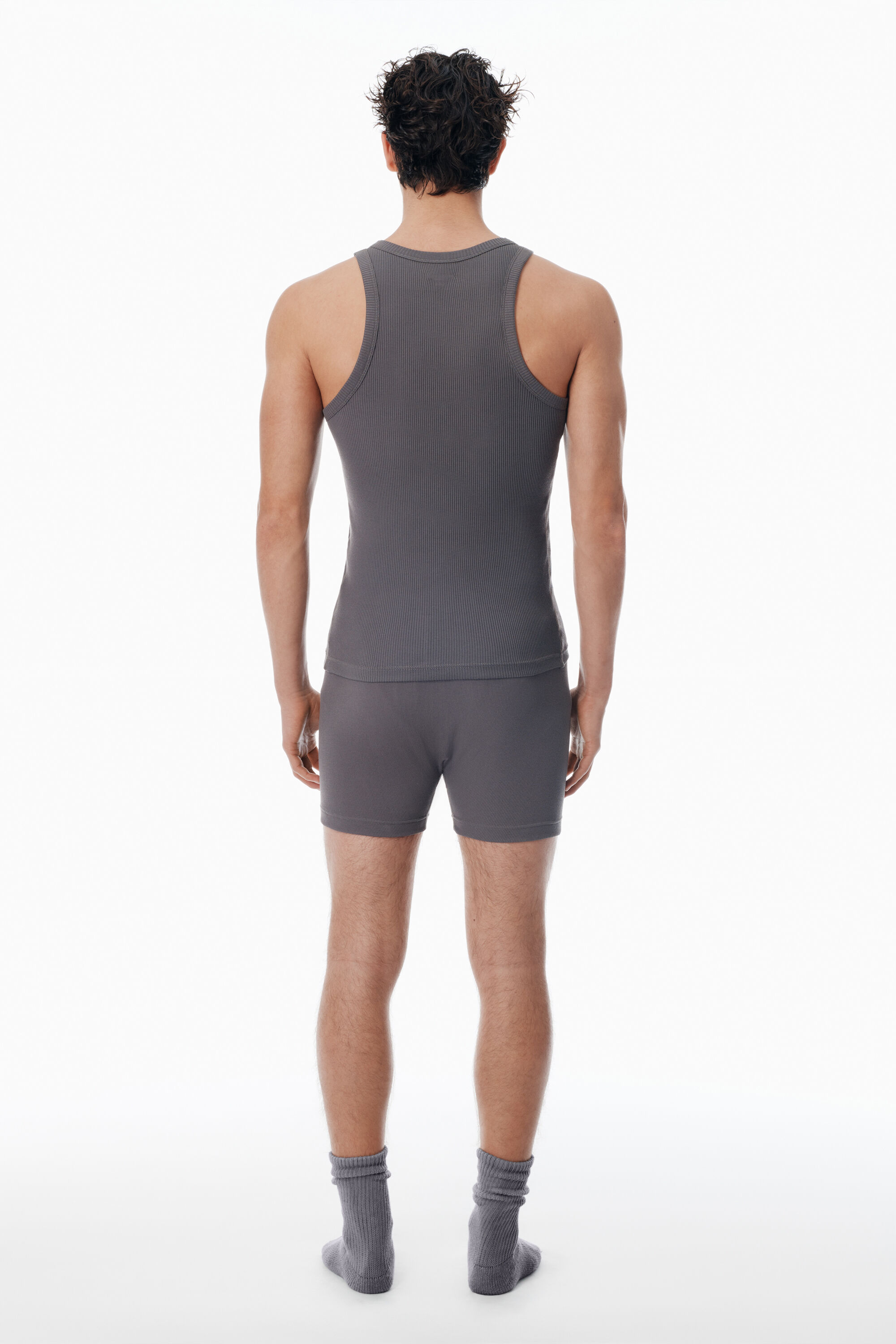 Men's Grey Cropped Racerback Tank Top in ARMY DRAB | alexanderwang®