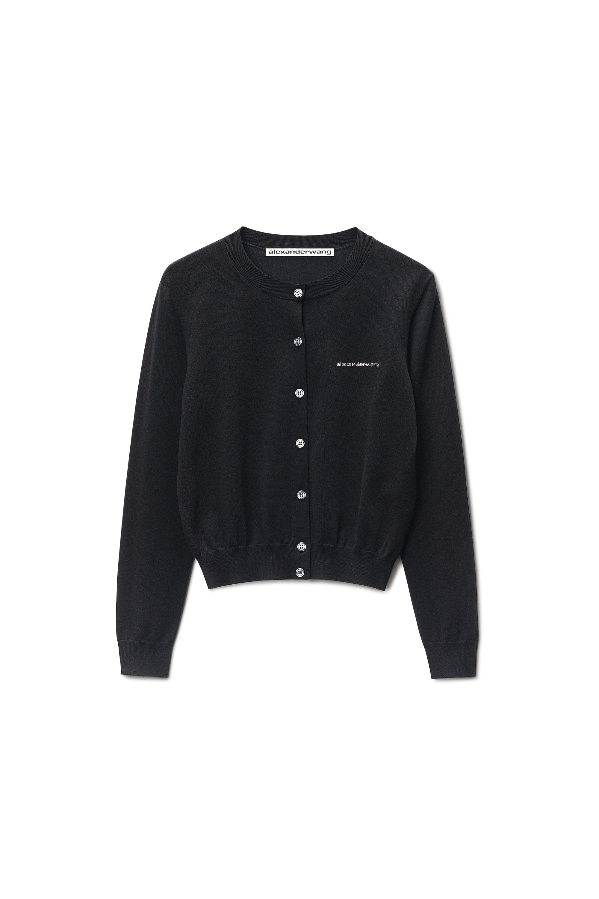 CRYSTAL HOTFIX LOGO CREWNECK CARDIGAN in BLACK | alexanderwang®