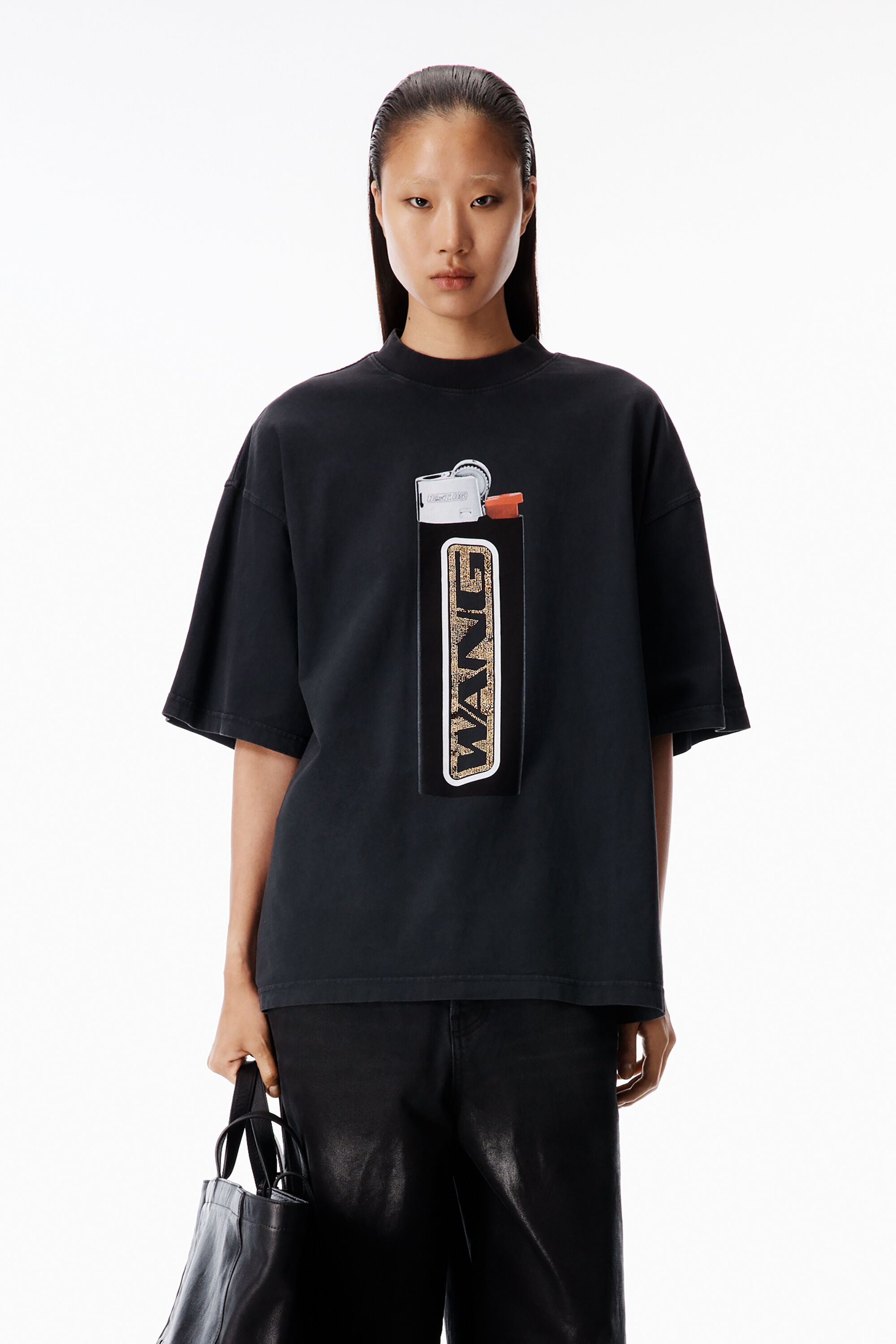 Oversized Graphic Tee in WASHED BLACK | alexanderwang®