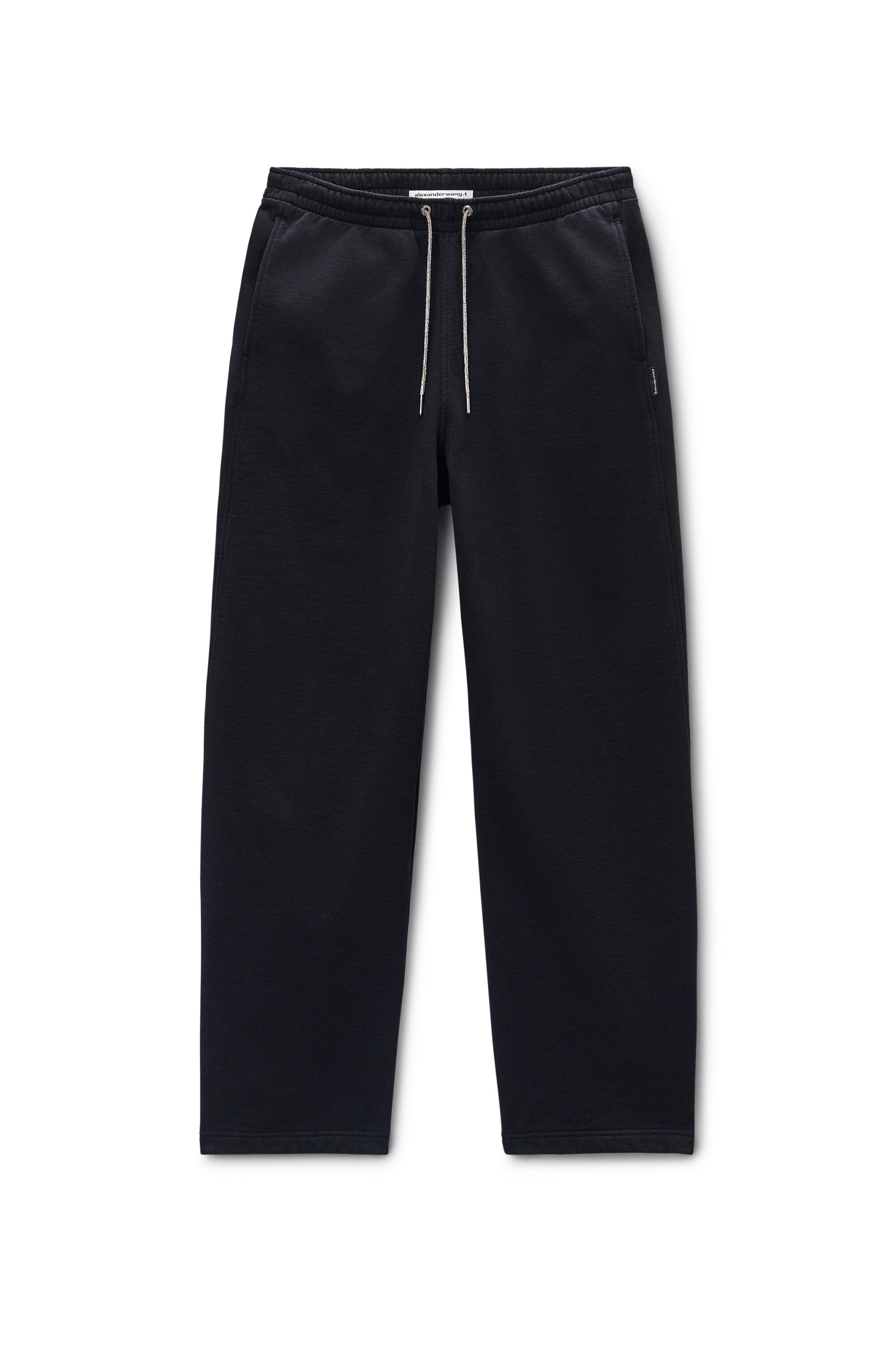 Black Cotton Terry Sweatpant with Crystal Hotfix Drawcord in BLACK