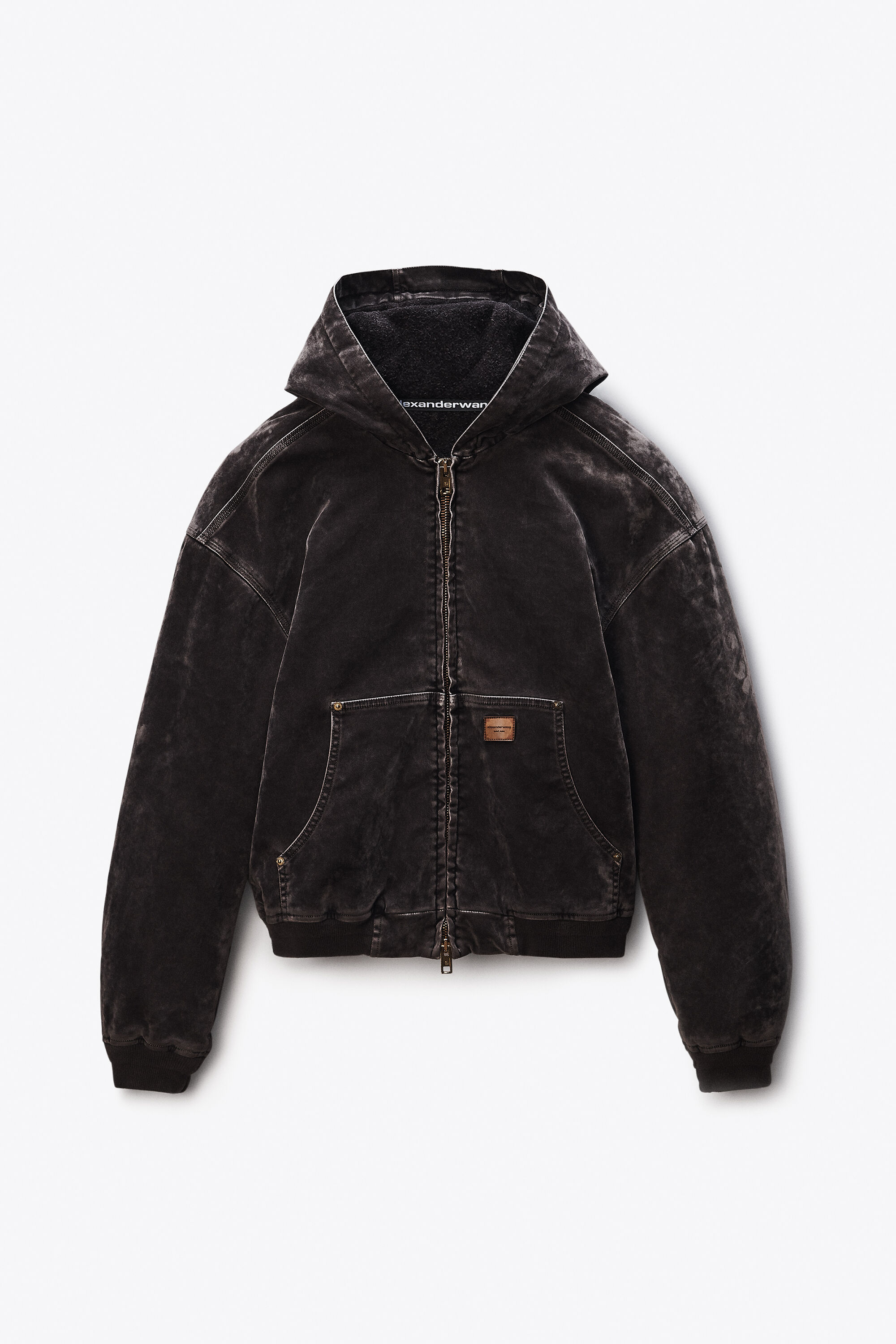 Unisex Carpenter Hoodie in Flocked Denim Oversized in WEATHERED
