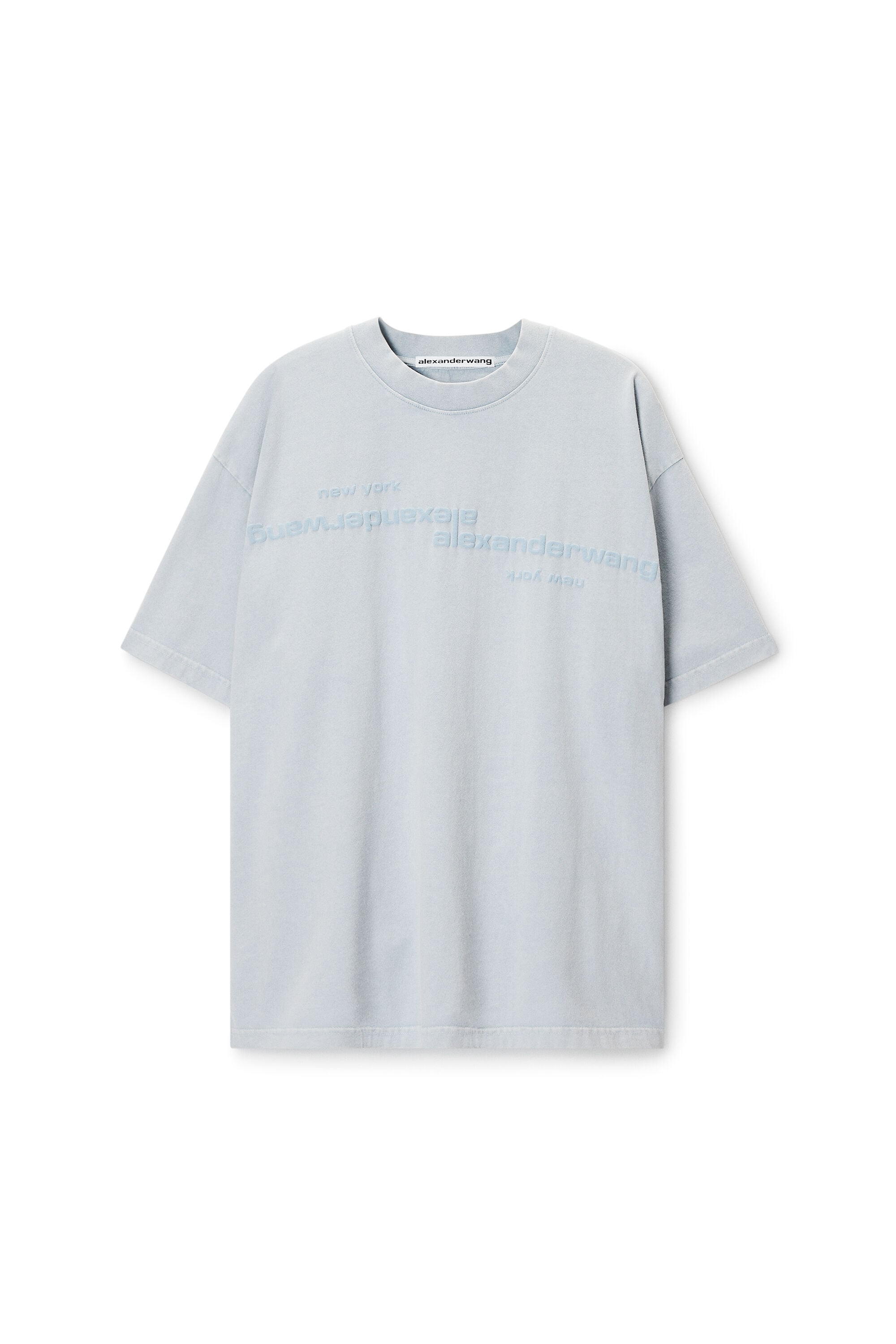 Alexander wangブルー 半袖Tシャツ ロゴ入り MIRRORED LOGO SHORT SLEEVE TEE in WASHED SKY | alexanderwang®