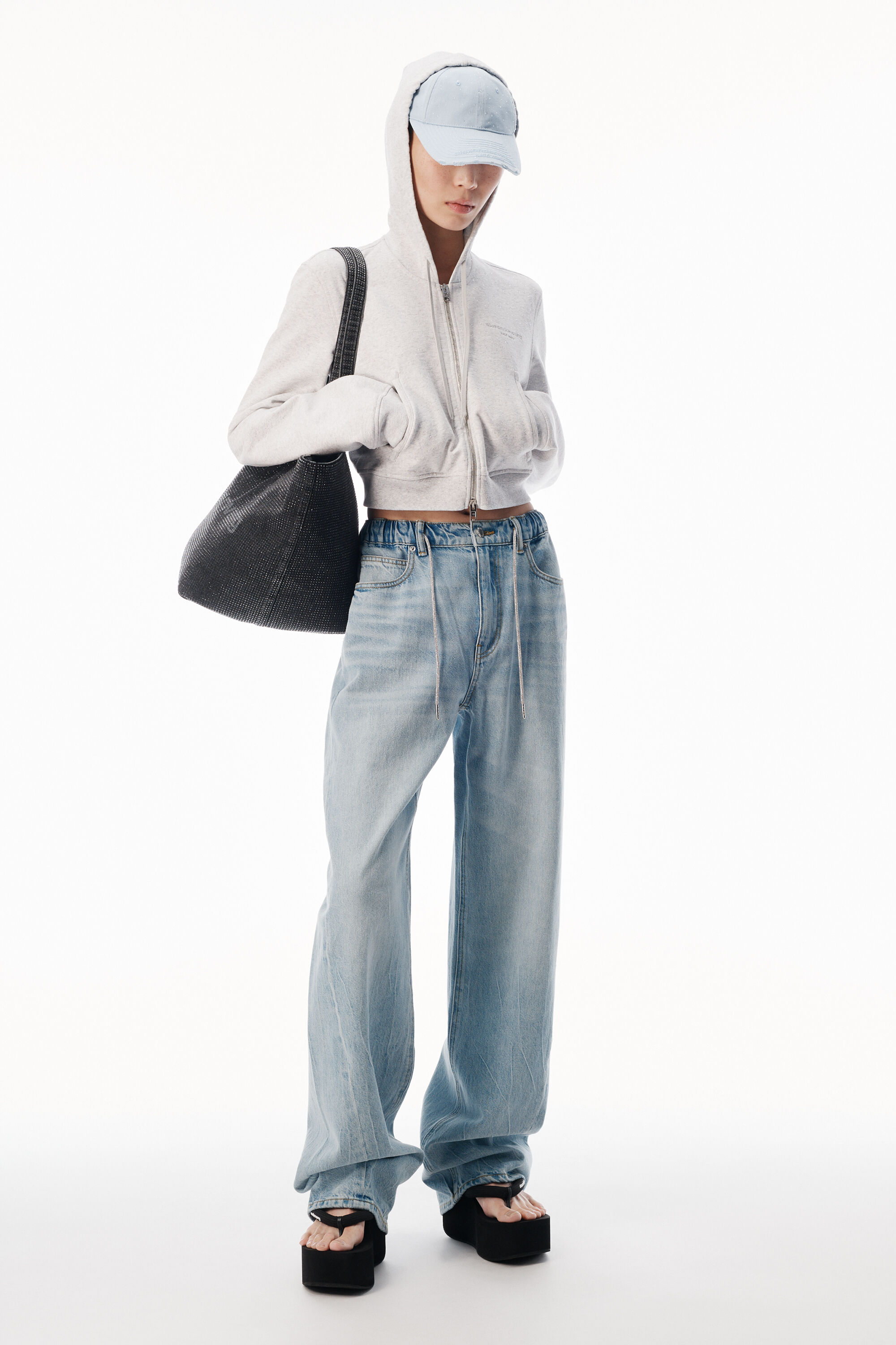 CRYSTAL HOTFIX DRAWCORD BALLOON JOGGER in LIGHT BLEACH