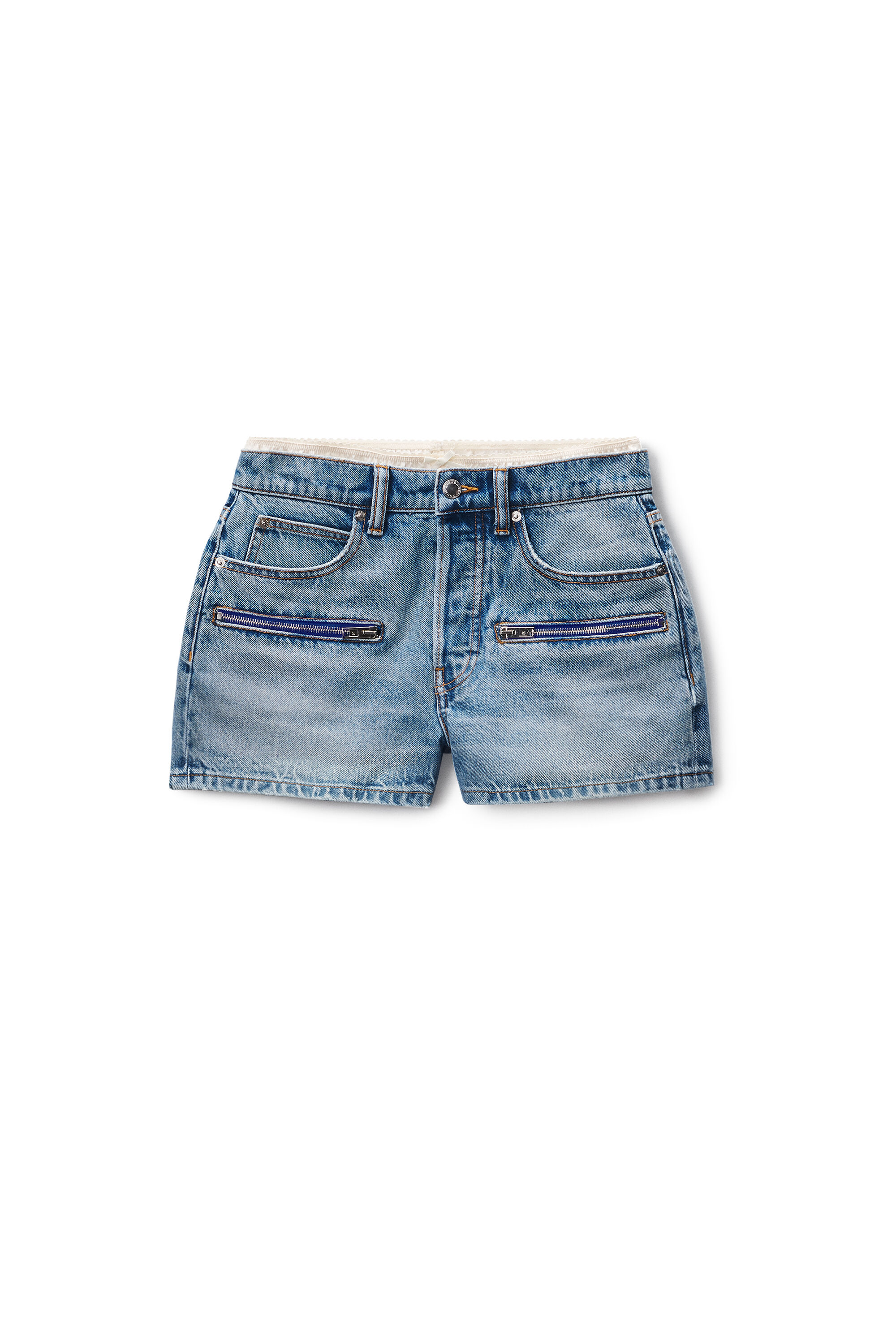 Silk Zip Mid-Rise Short in AUTHENTIC LIGHT INDIGO | alexanderwang®