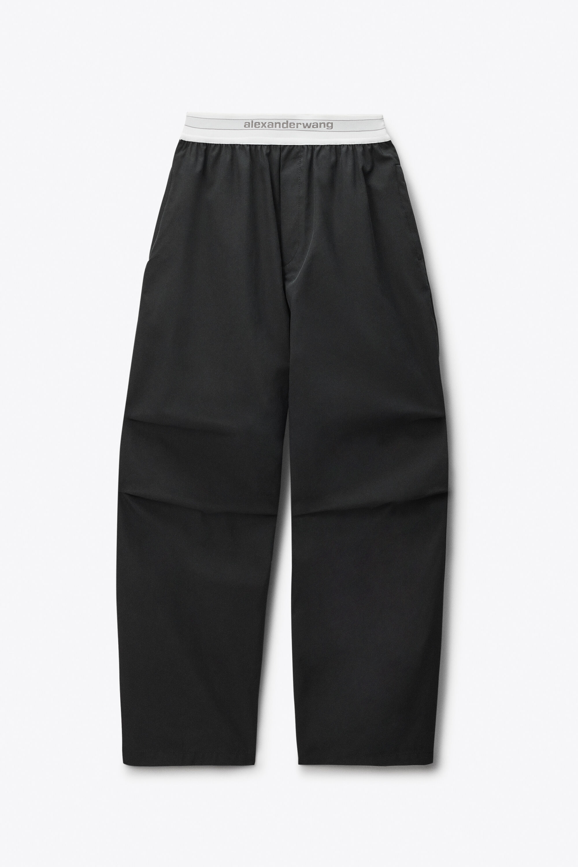 Mid-Rise Pleated Wide-Leg Pant with Logo Elastic Waist in BLACK