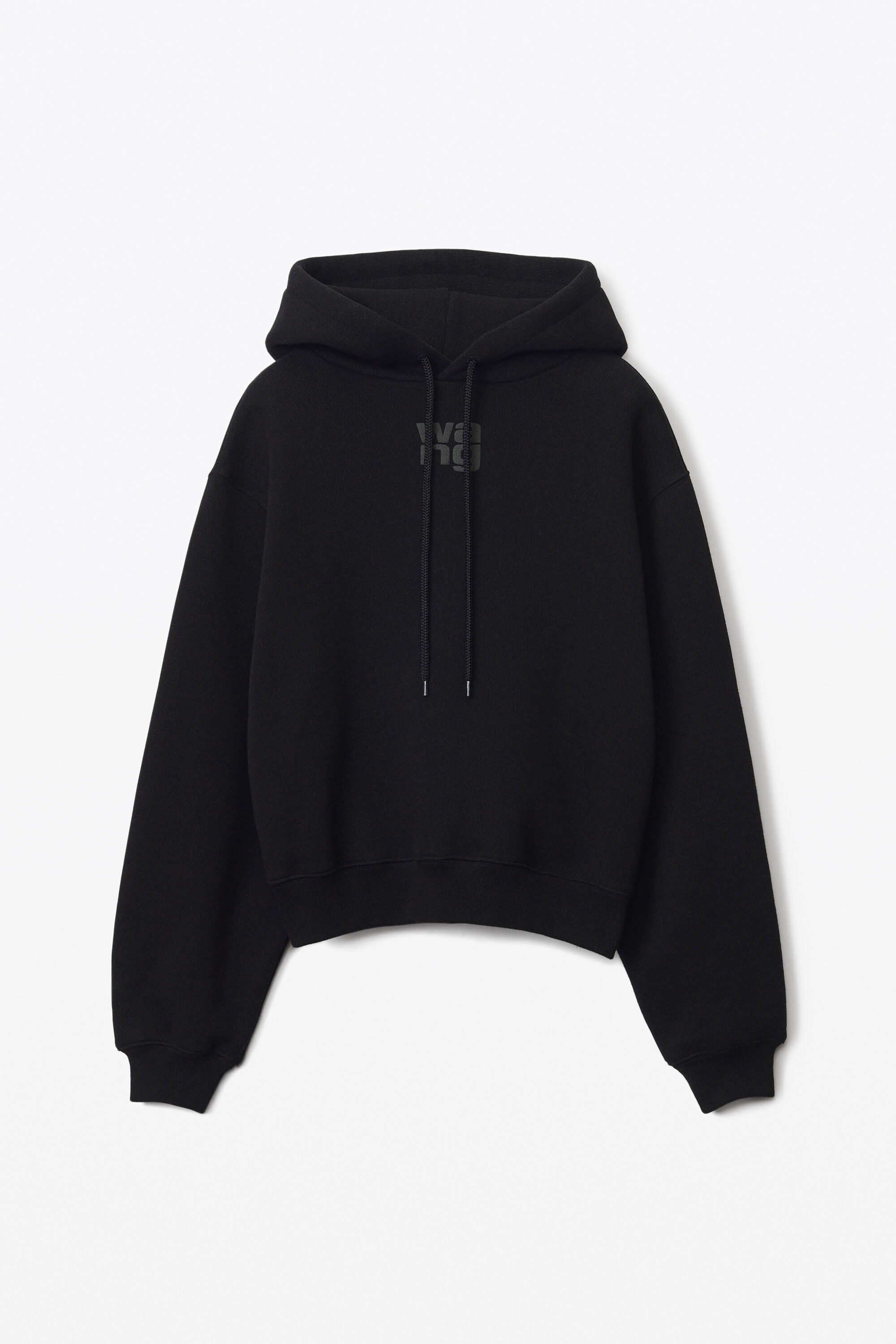 PUFF LOGO HOODIE IN STRUCTURED TERRY in BLACK | alexanderwang®