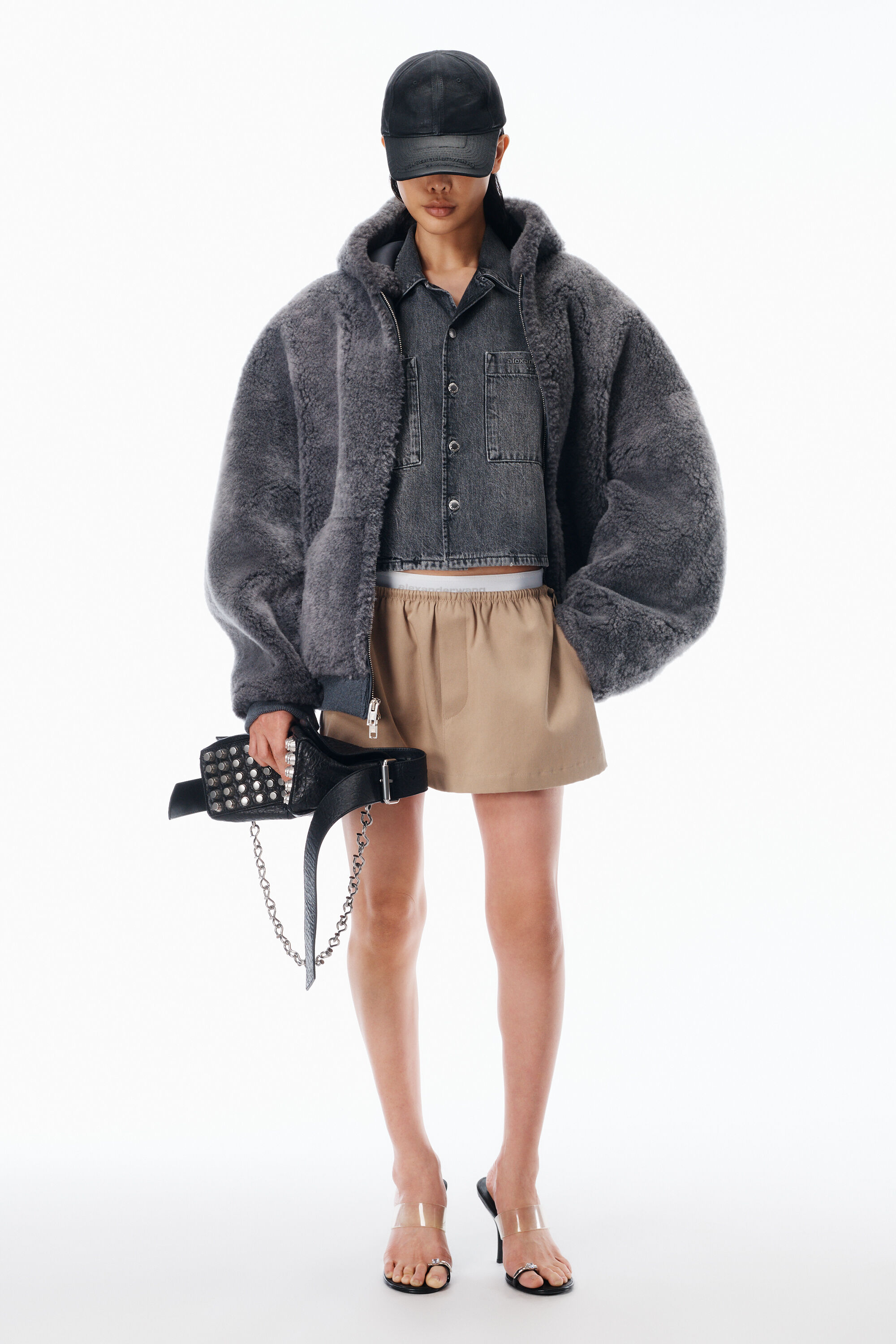 Logo Miniskirt in Twill Mid-Rise in WARM TAUPE | alexanderwang®